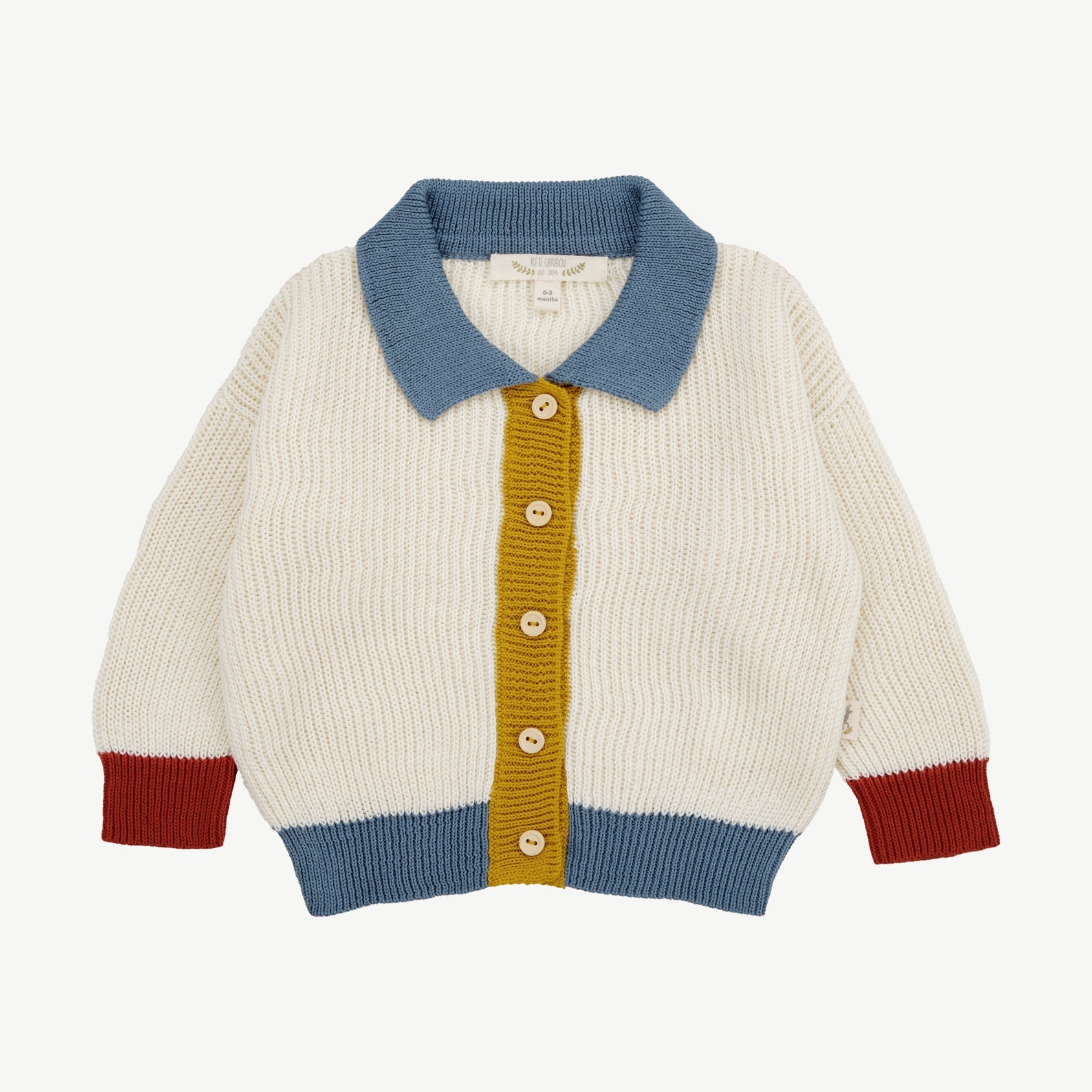 Knit Collared Cardigan - Color Block Ivory