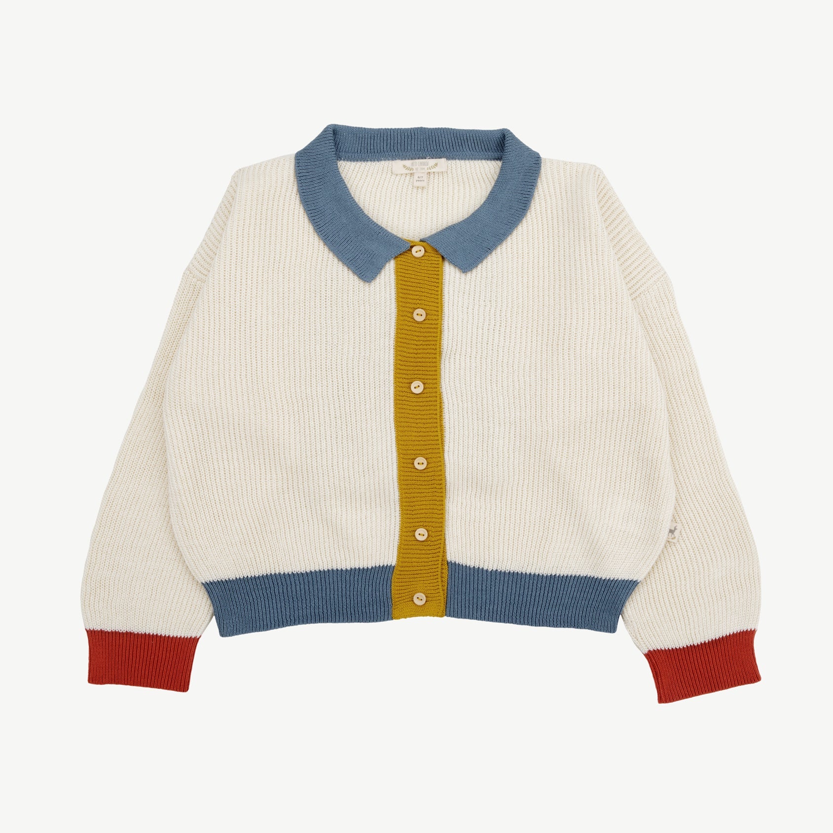Knit Collared Cardigan - Color Block Ivory