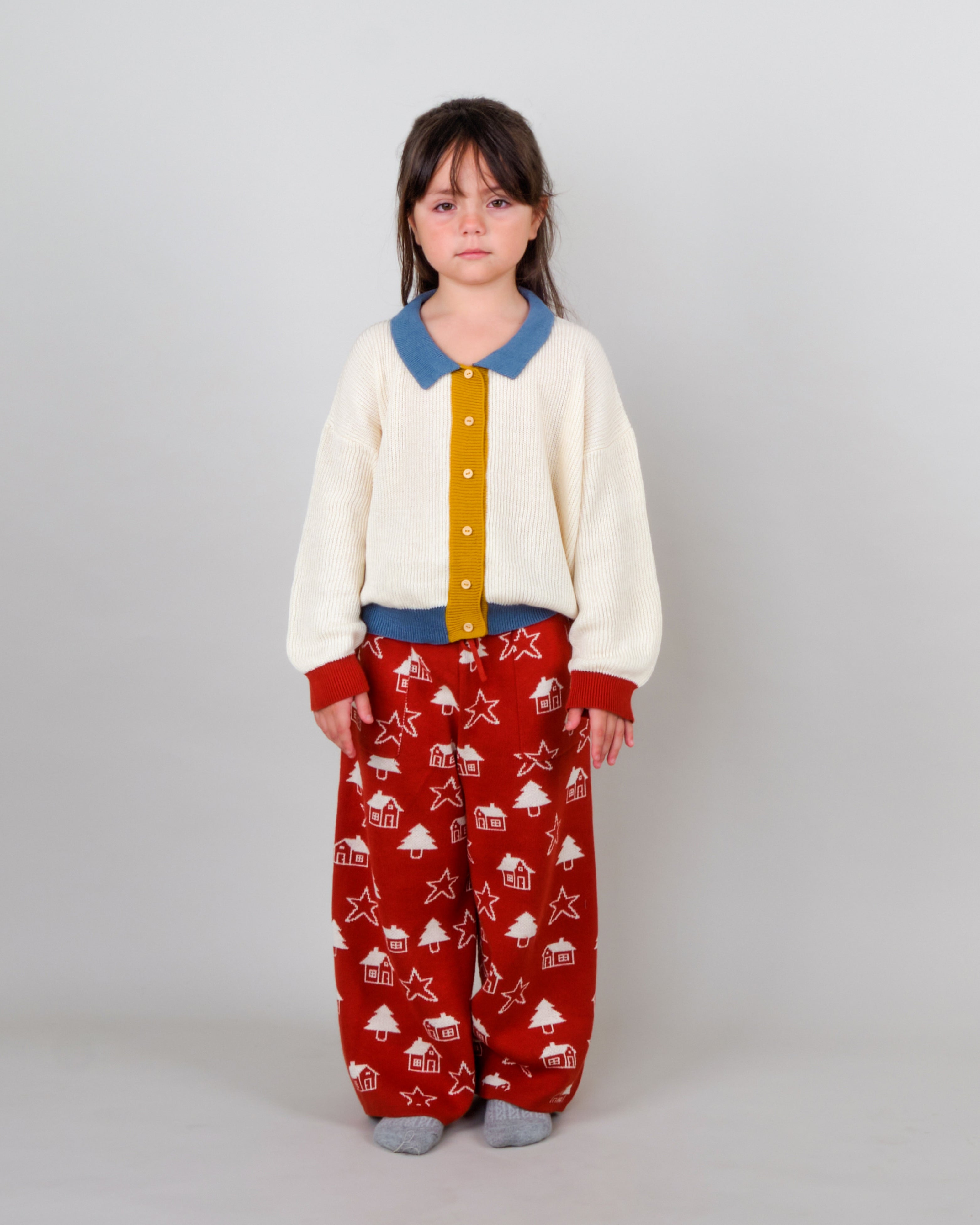 Knit Collared Cardigan - Color Block Ivory
