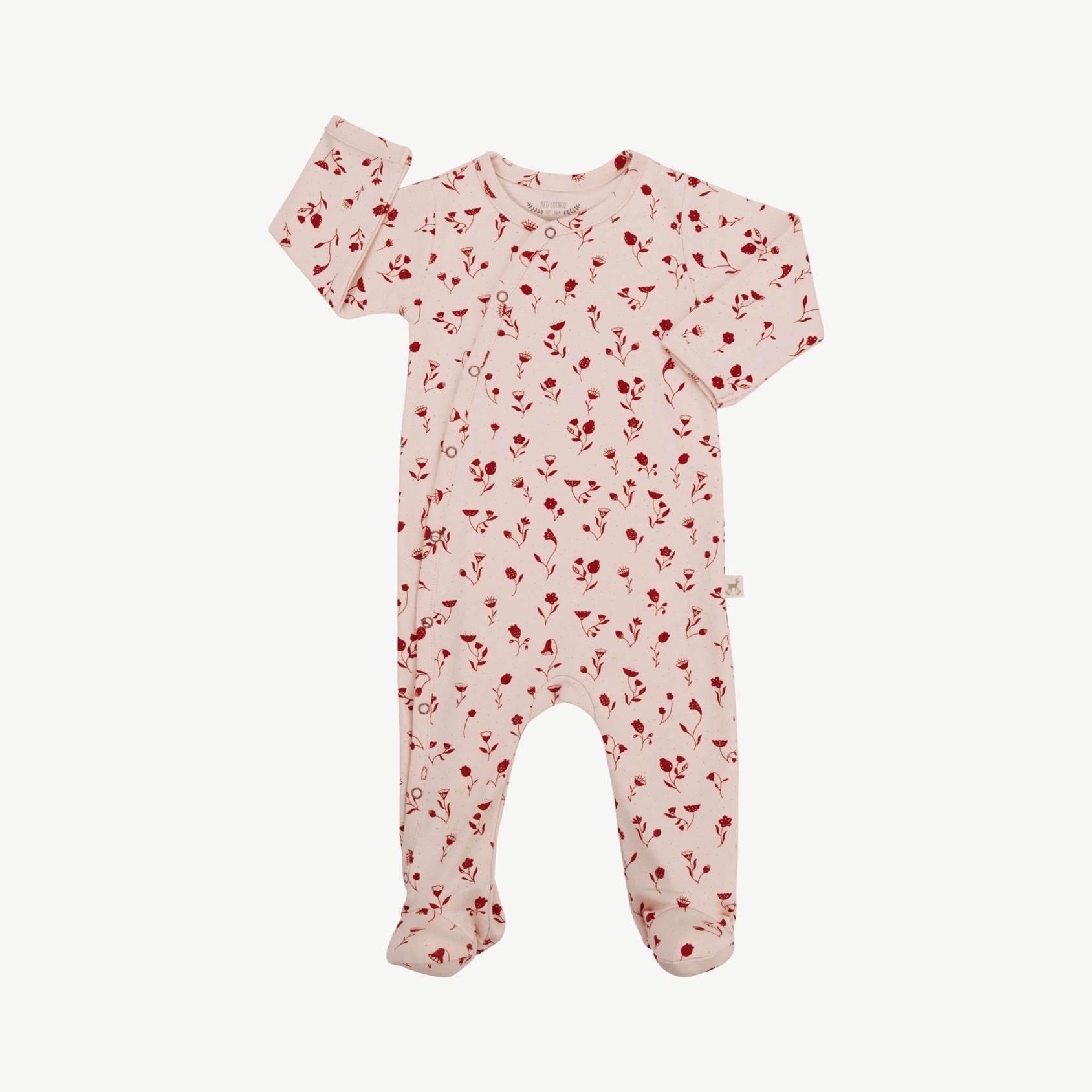 Footed Jumpsuit - Floral Whispers Soft Peach