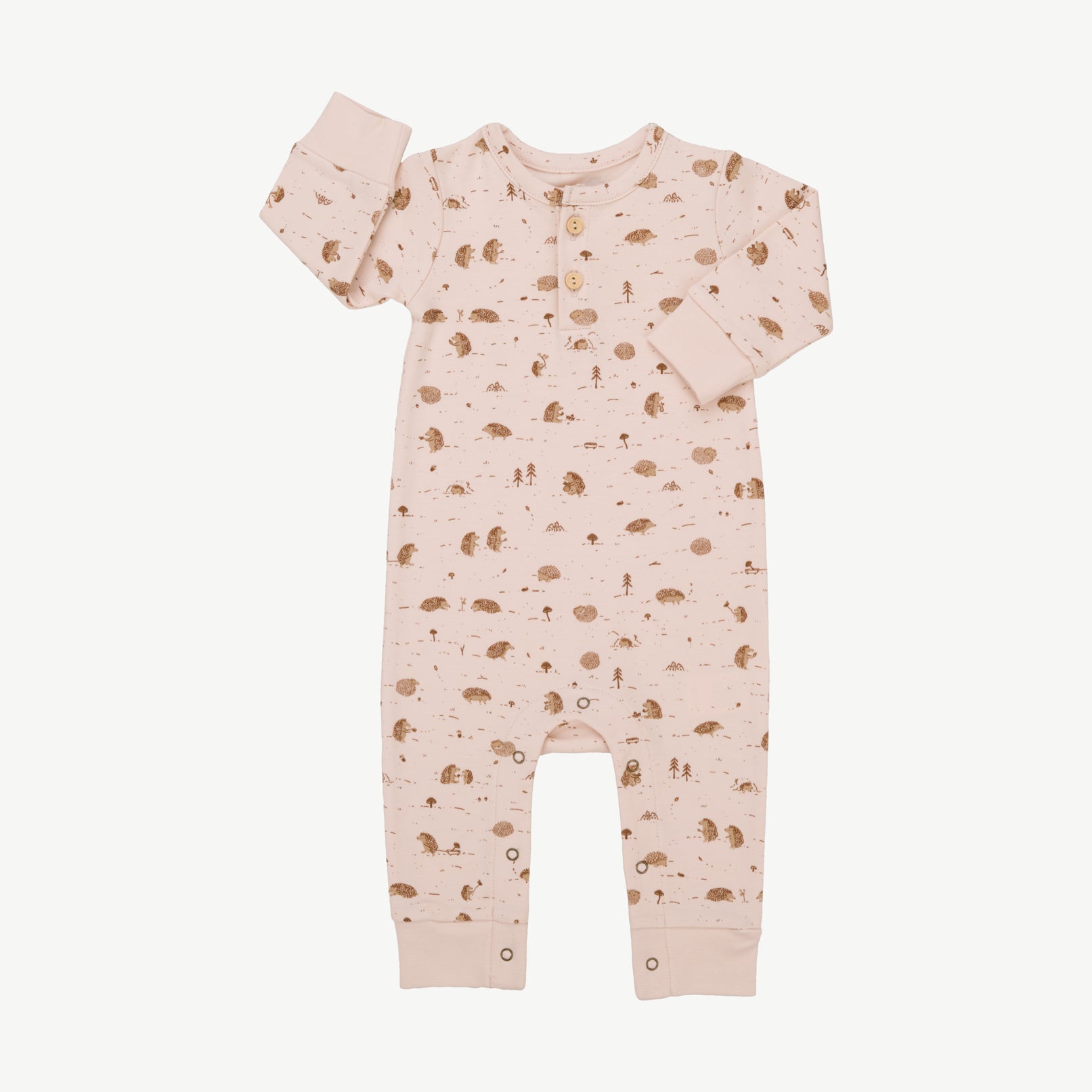 Buttons Jumpsuit - Woodland Hedgies Soft Peach