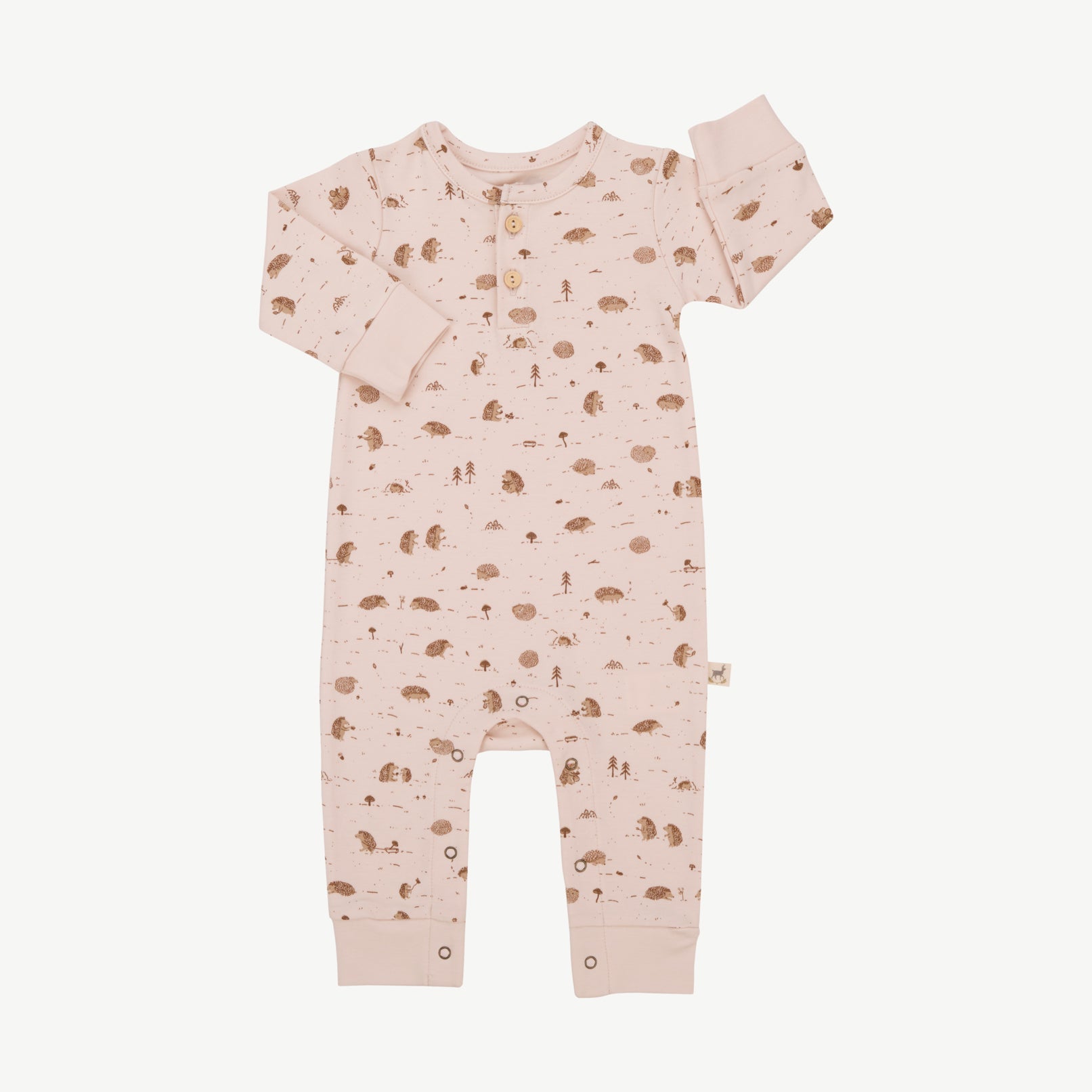 Buttons Jumpsuit - Woodland Hedgies Soft Peach