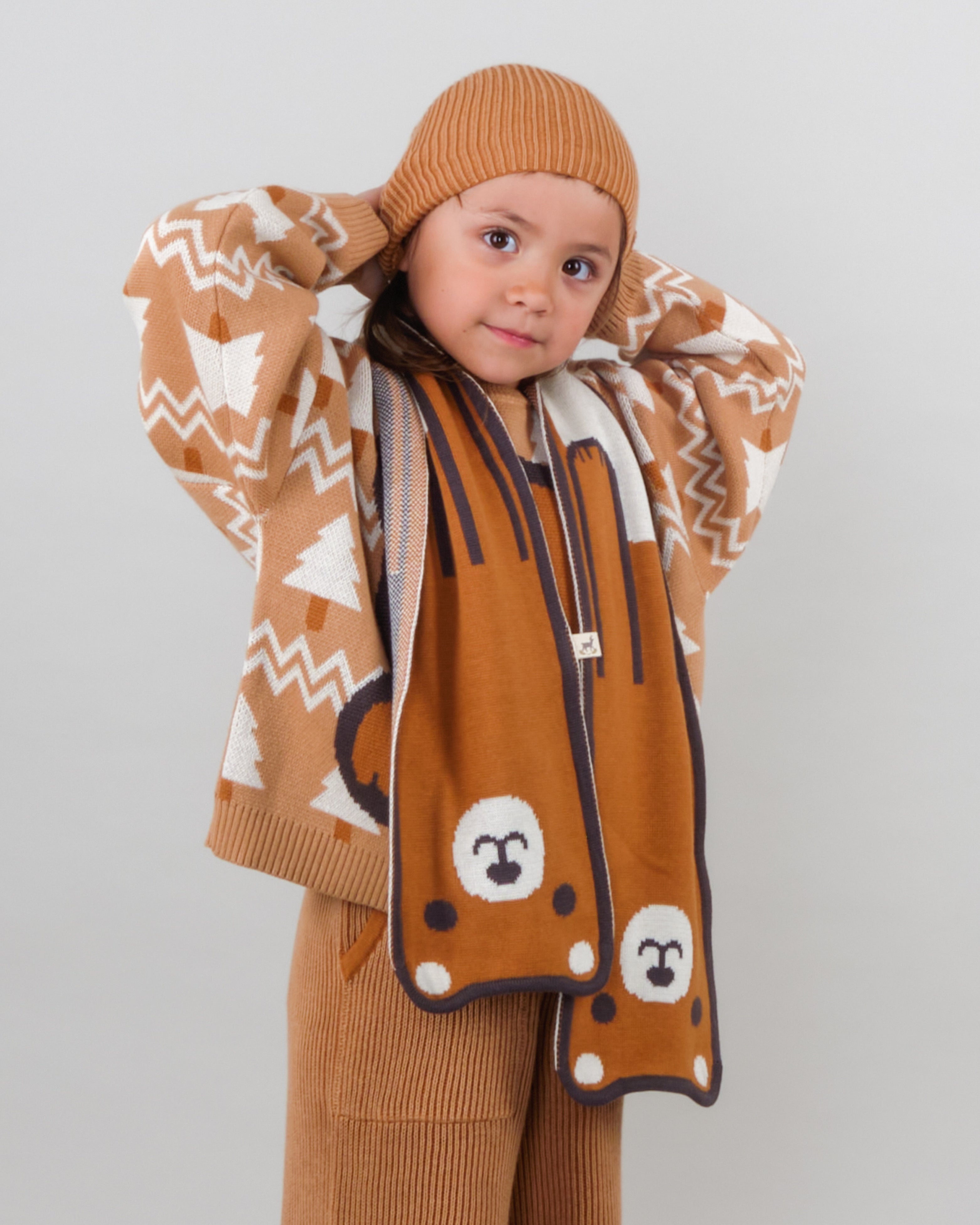Knit Scarf - Cozy Bears Copper