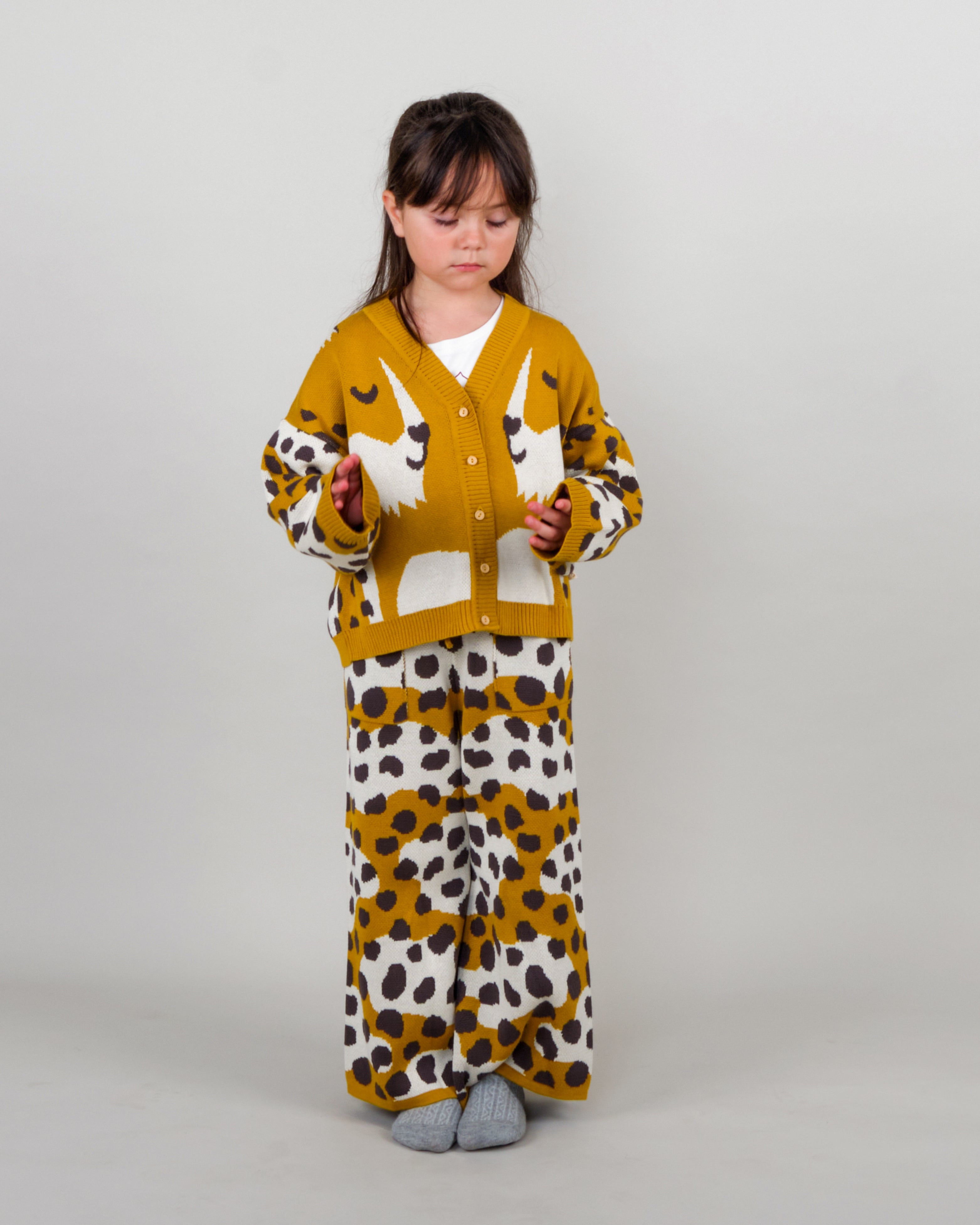 Knit Baggy Pants - Animal Print Mustard