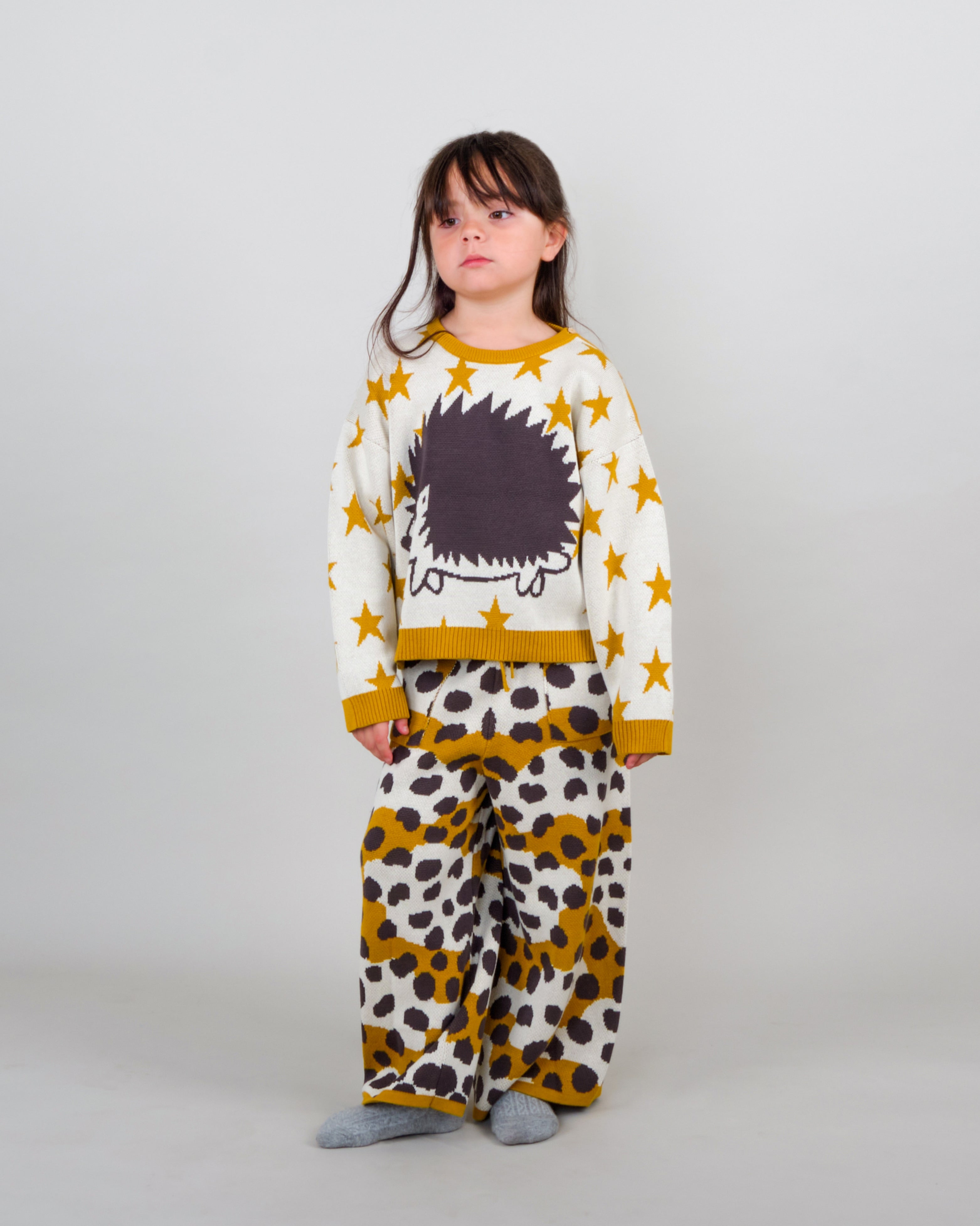 Knit Baggy Pants - Animal Print Mustard