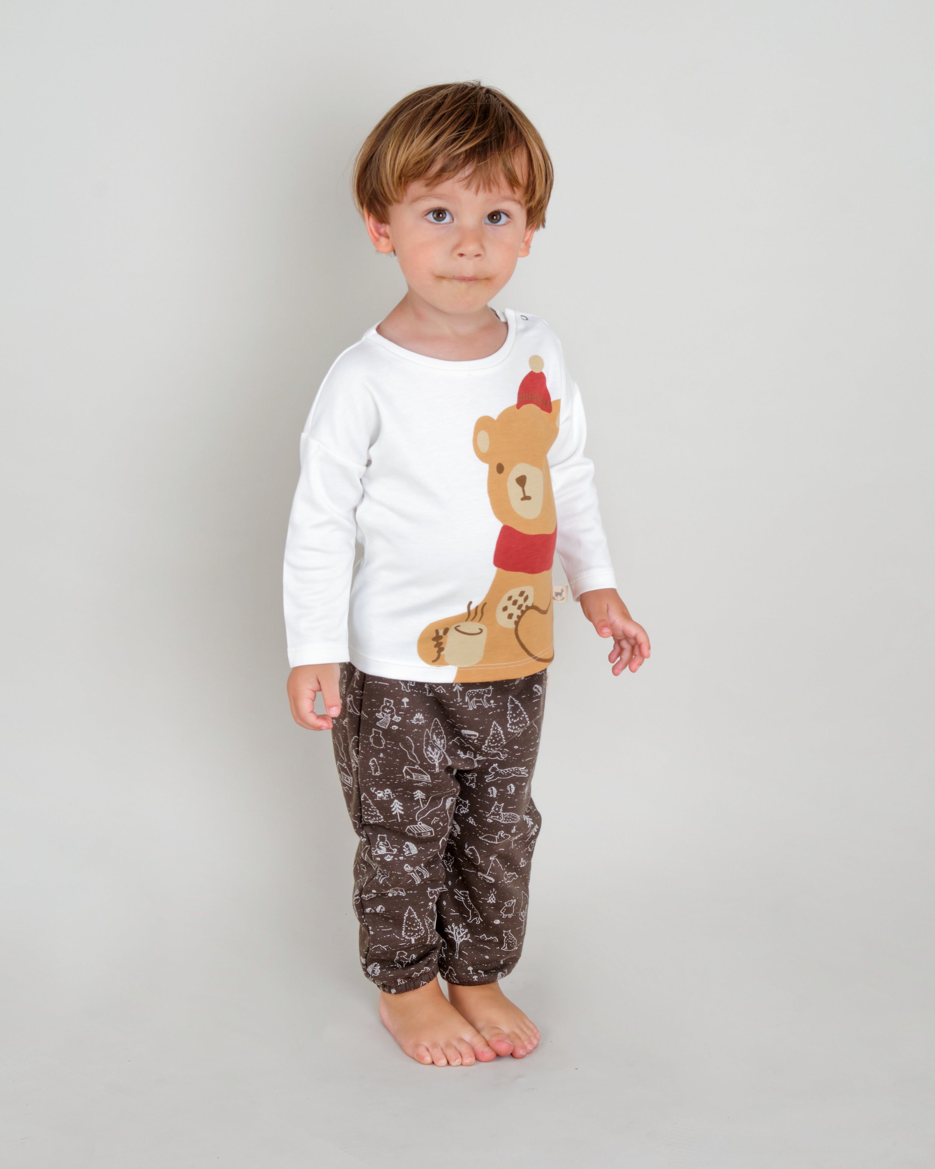 Long Sleeve T-shirt - Cozy Bears Focal Ivory