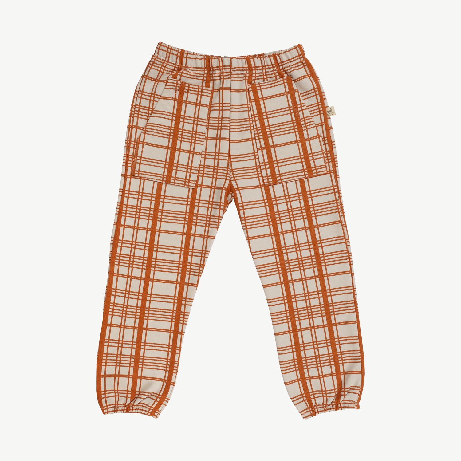 'winter checks orange' white sand joggers
