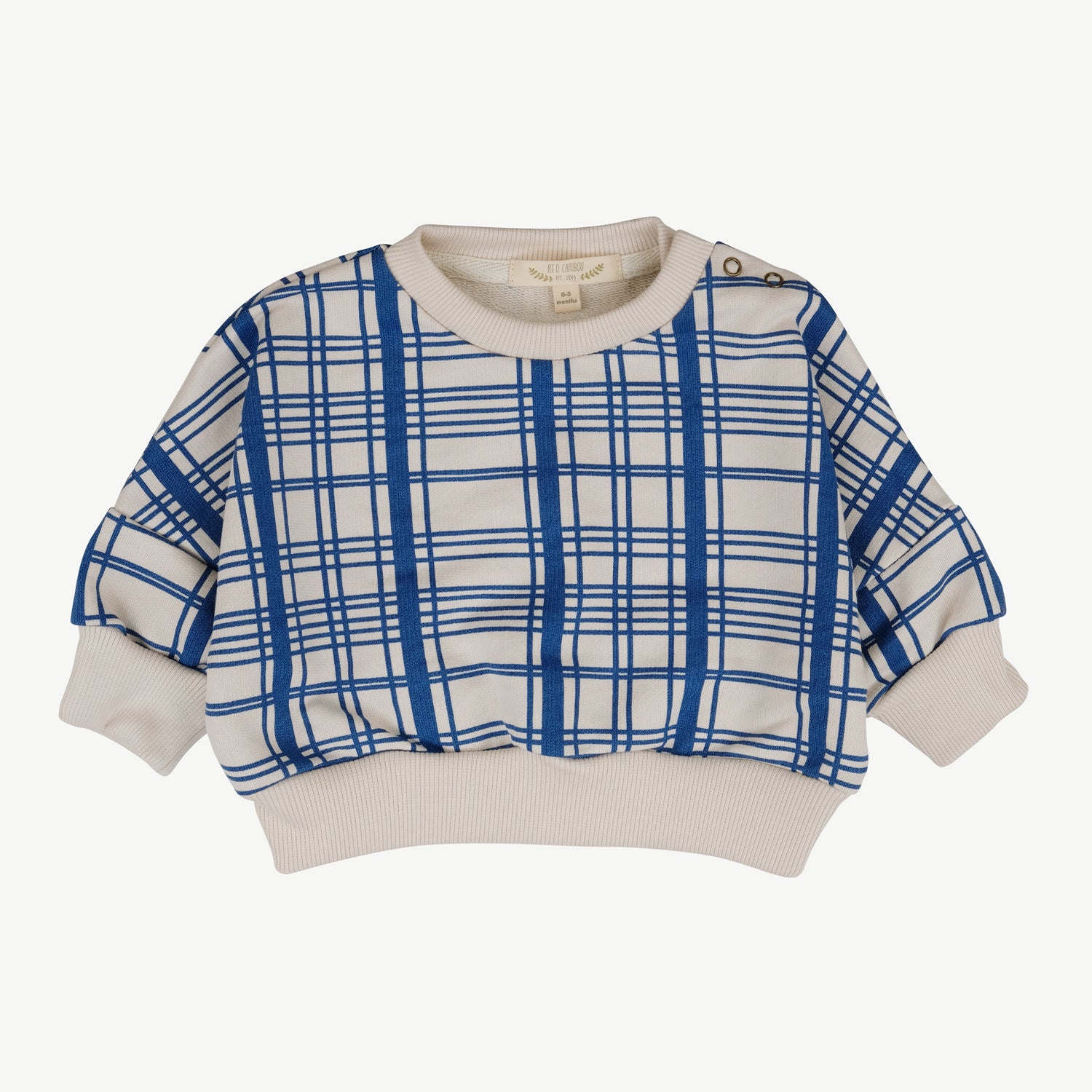 'winter checks dark blue' white sand sweatshirt