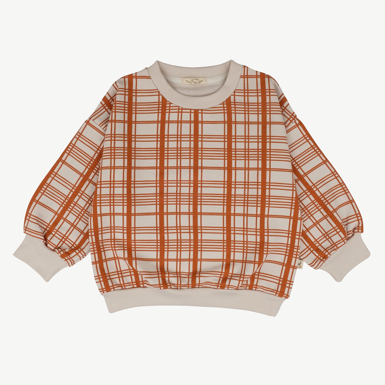 'winter checks orange' white sand sweatshirt