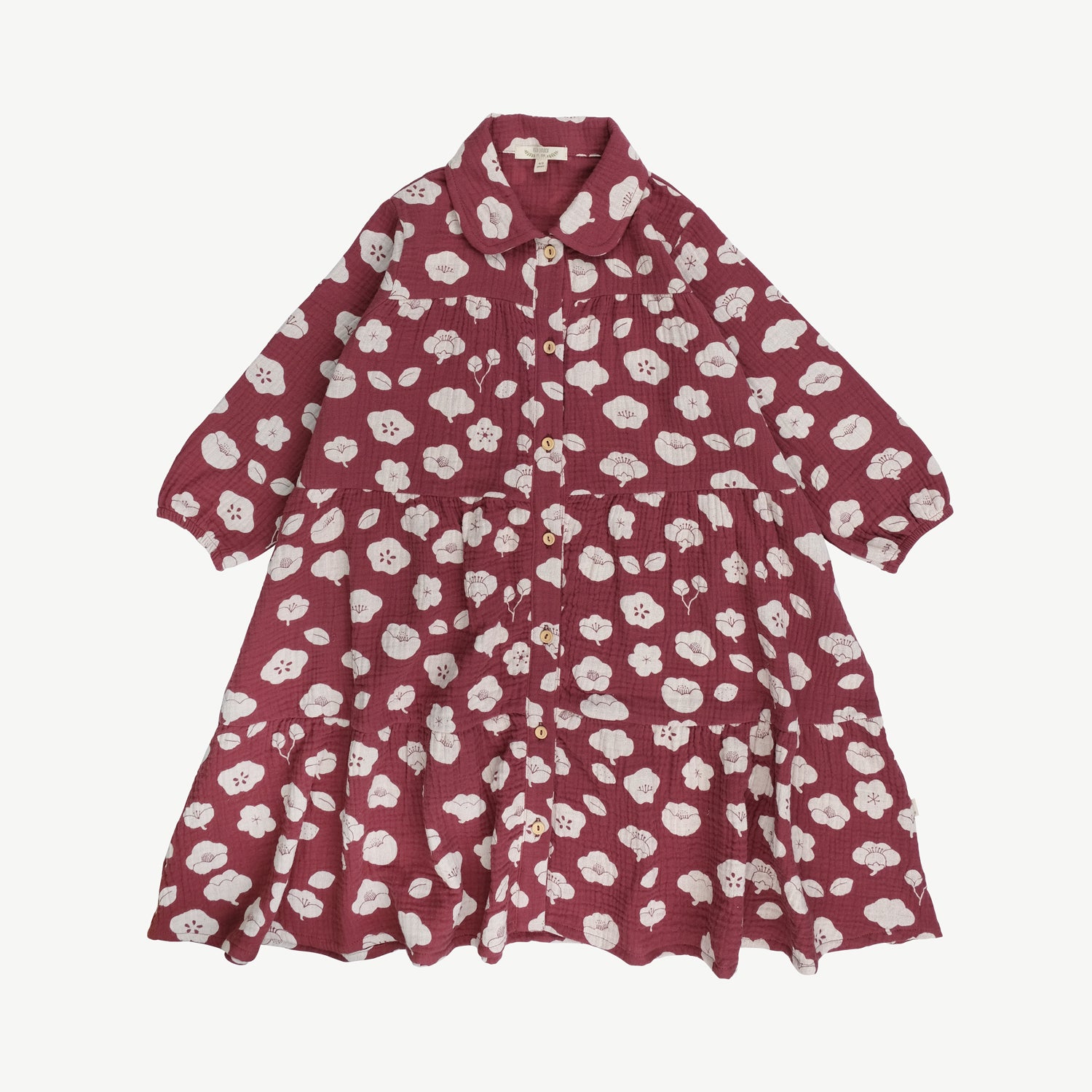 'plums in bloom' dark red muslin dress