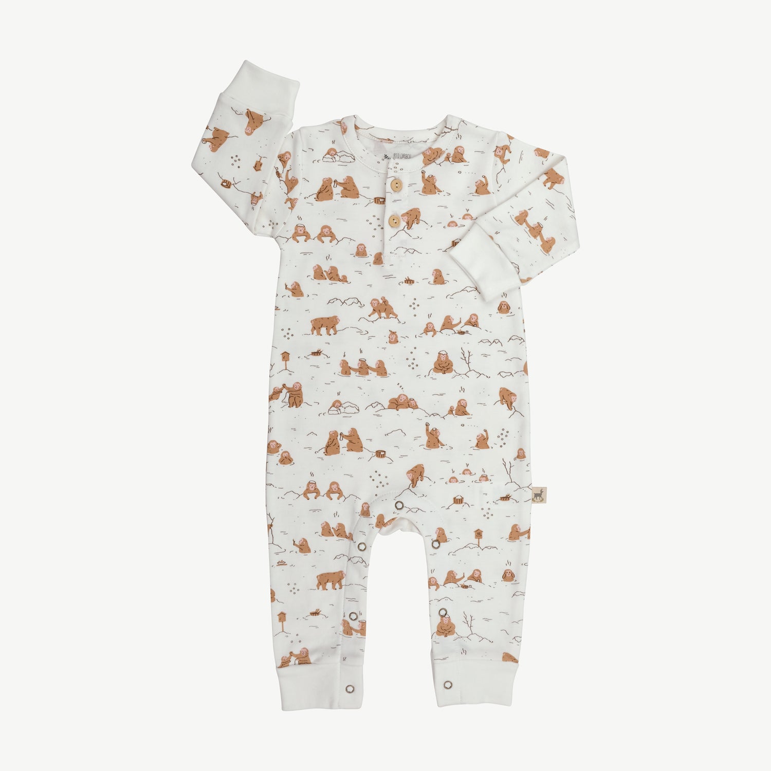 'monkey snow day' ivory buttons jumpsuit