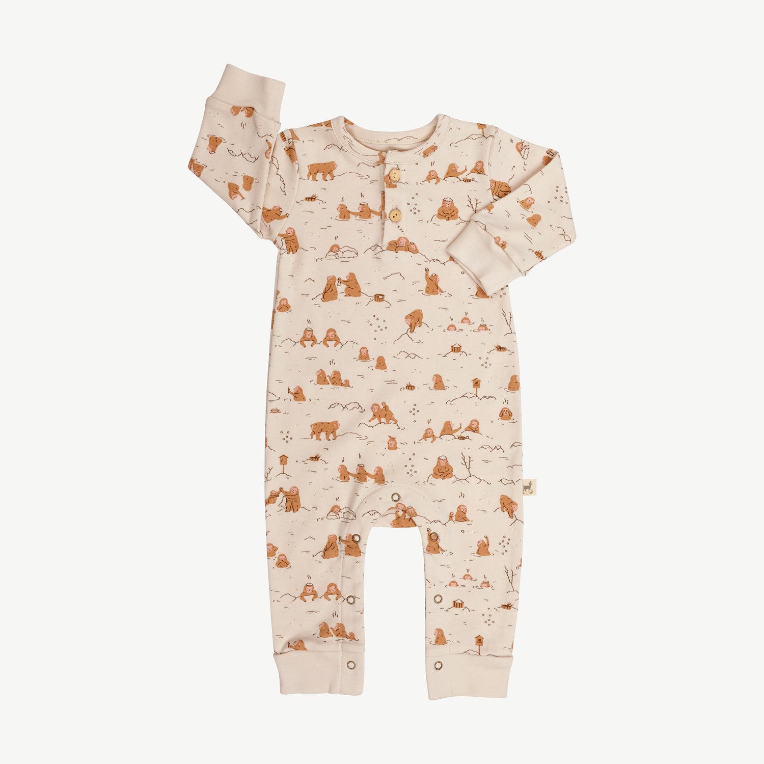 'monkey snow day' sandshell buttons jumpsuit