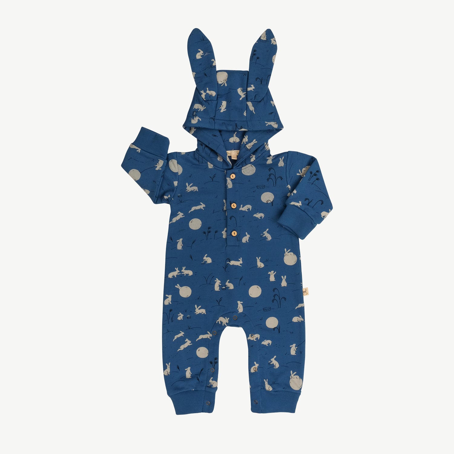'moonlit usagi' dark blue hooded terry jumpsuit