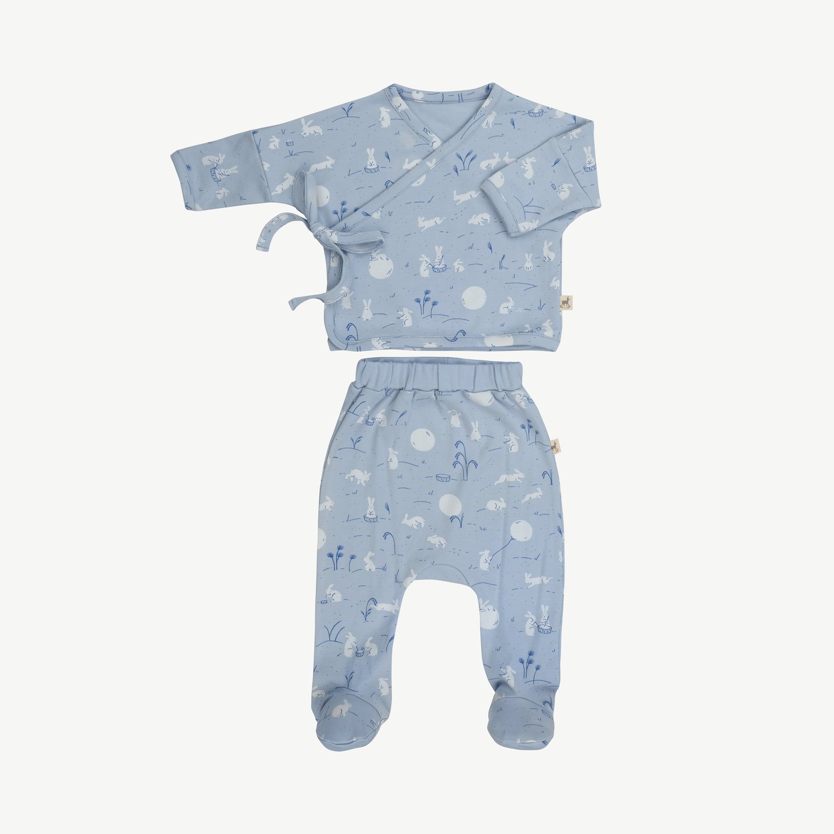 'moonlit usagi (hares)' celestial blue kimono top + footed pants set