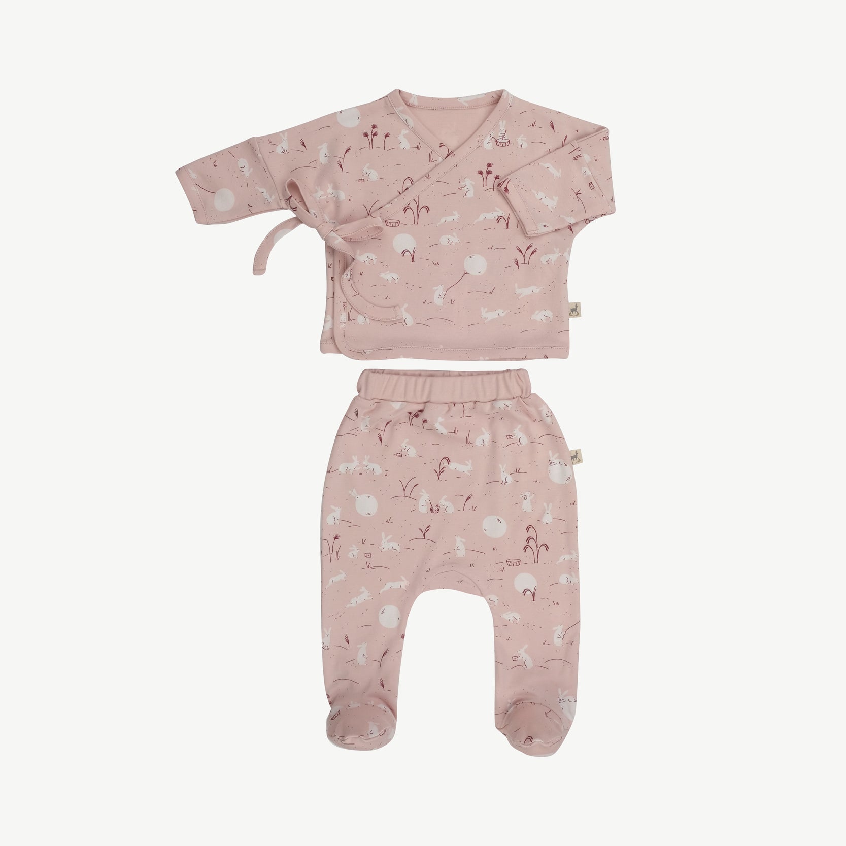 'moonlit usagi (hares)' peach whip kimono top + footed pants set