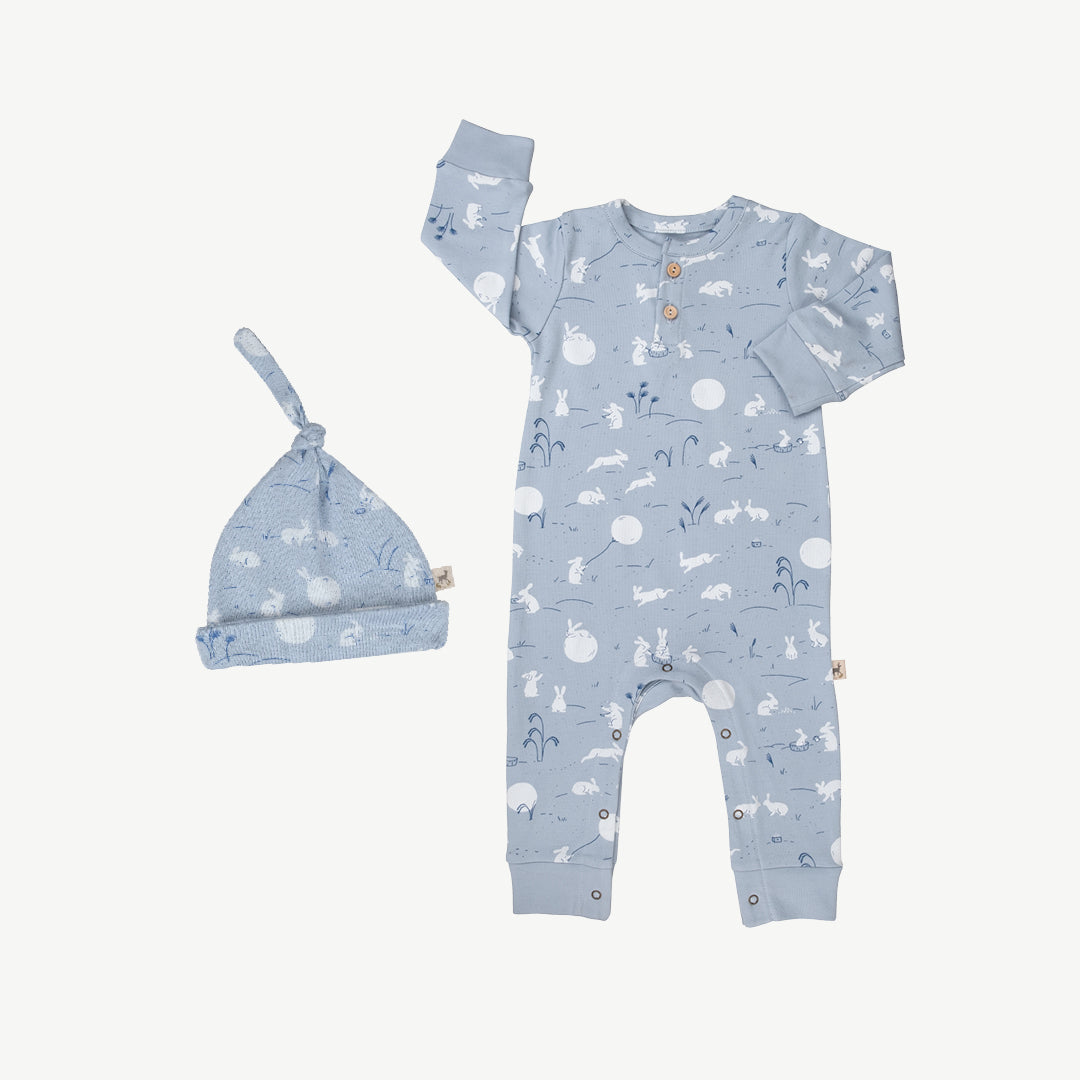 Baby essentials 1, 'moonlit usagi' celestial blue buttons jumpsuit
