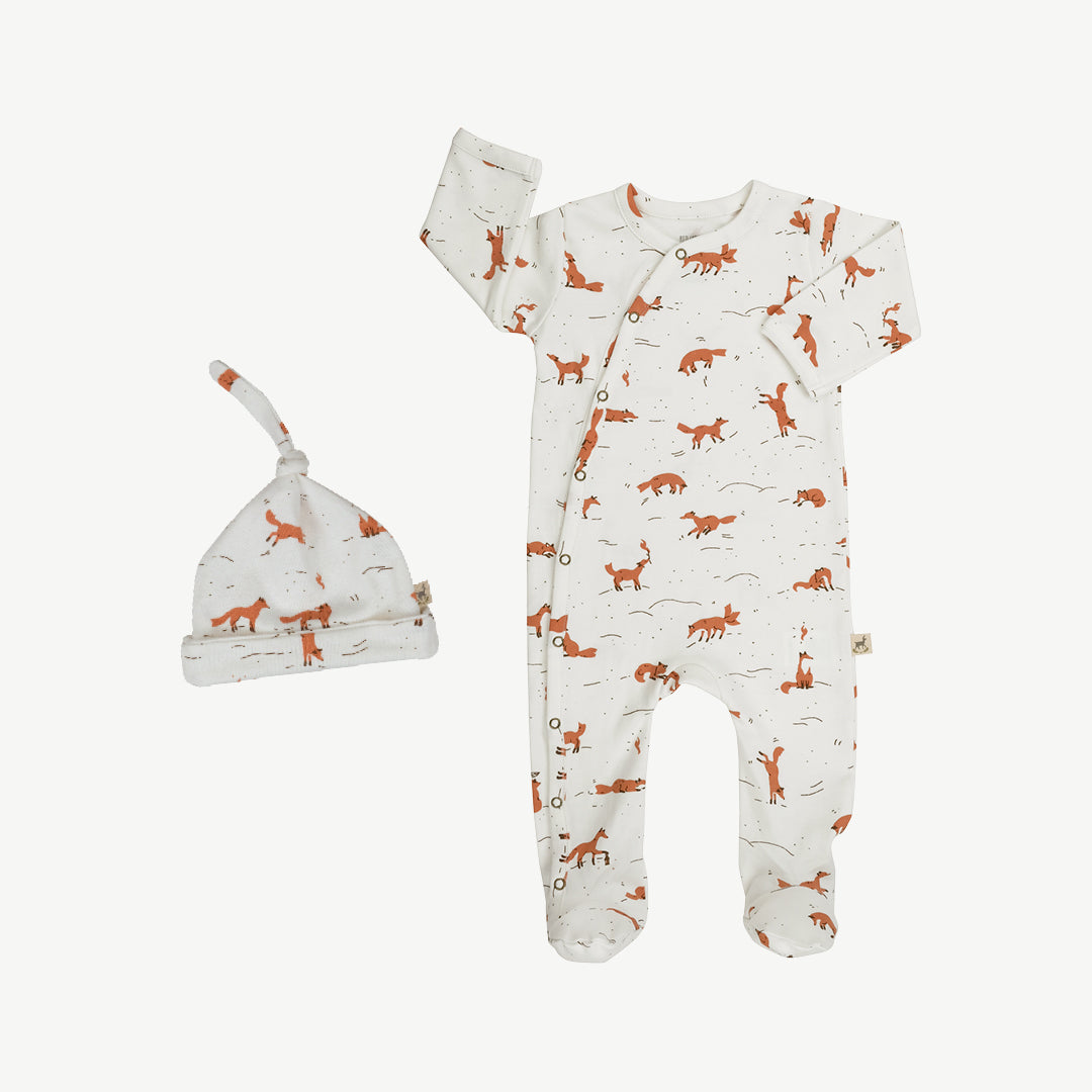 Baby essentials 2, 'mountain kitsune (foxes)' ivory footed jumpsuit