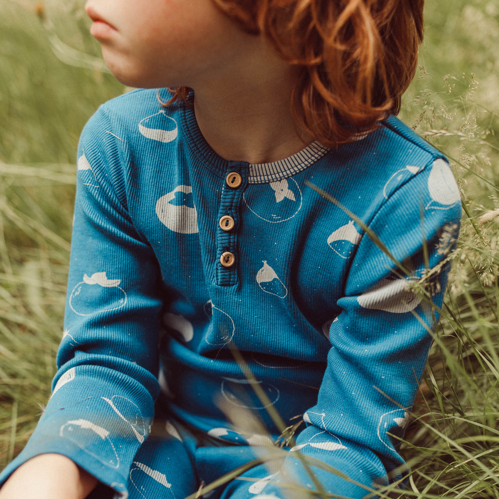 'fruitful patience' dark blue rib henley
