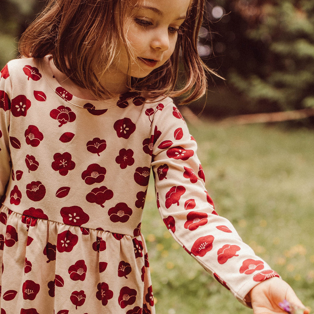 'plums in bloom' peach whip dress