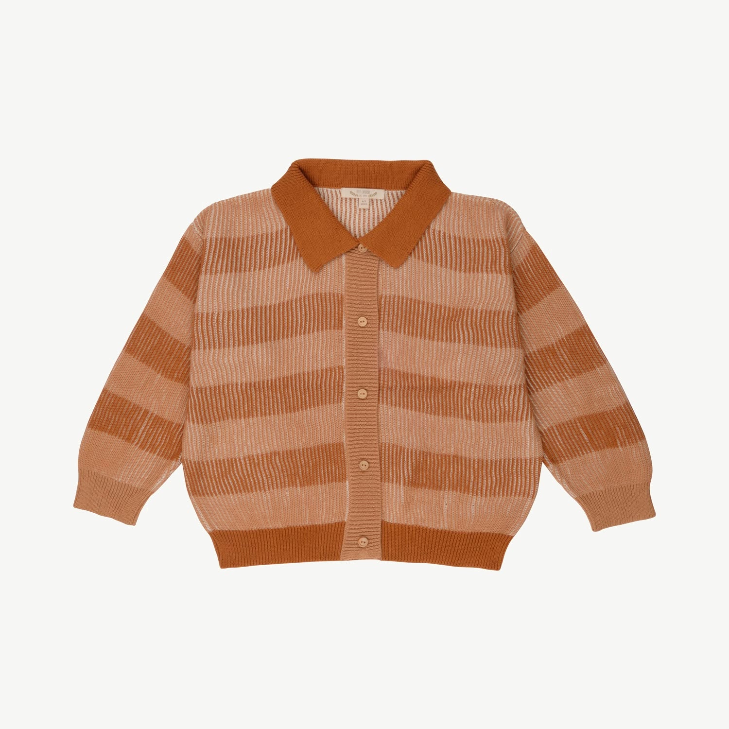 Knit Collared Cardigan - Color Block - Cashew