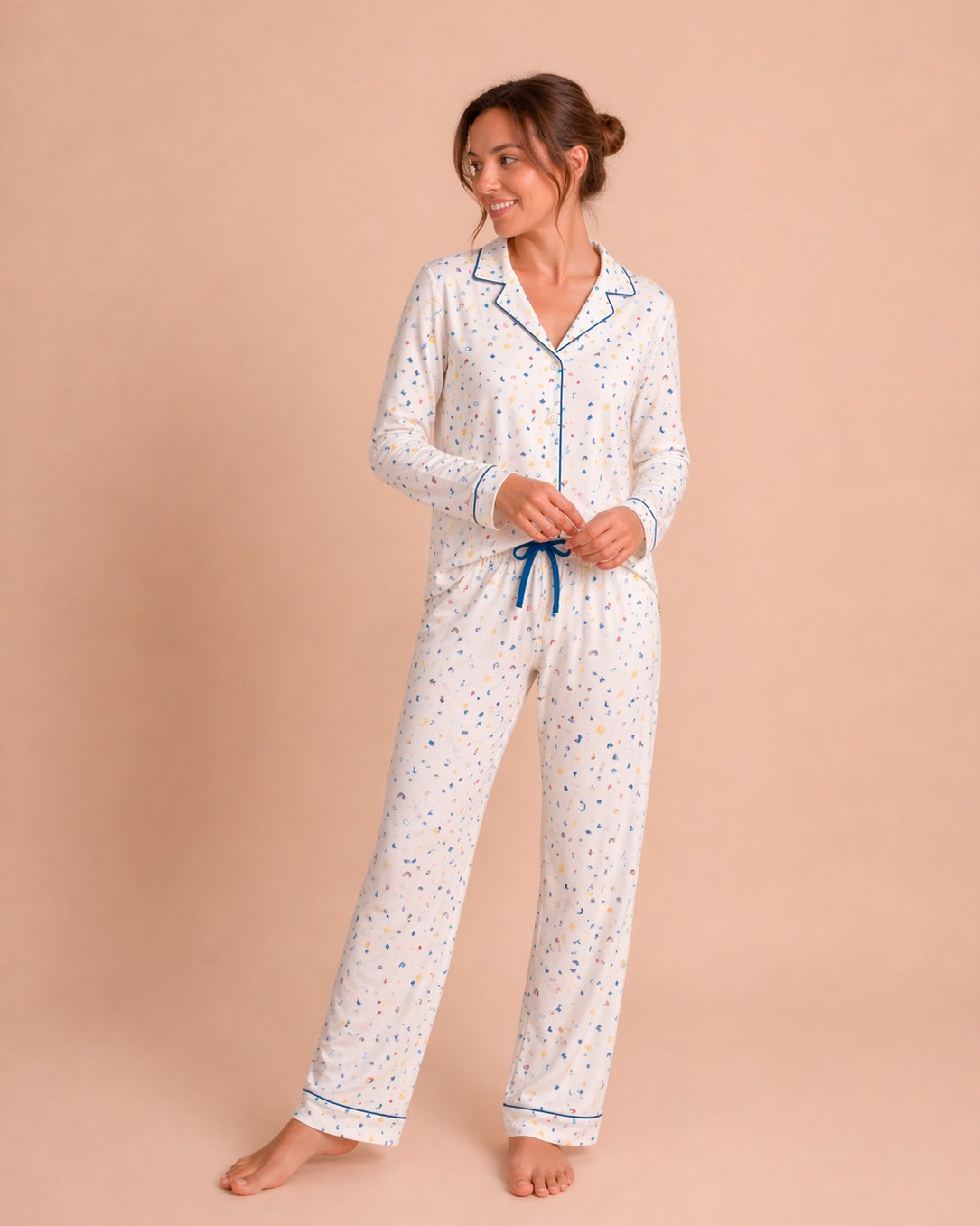 Long Shirt Pajama Set - Sky Dreams - Ivory