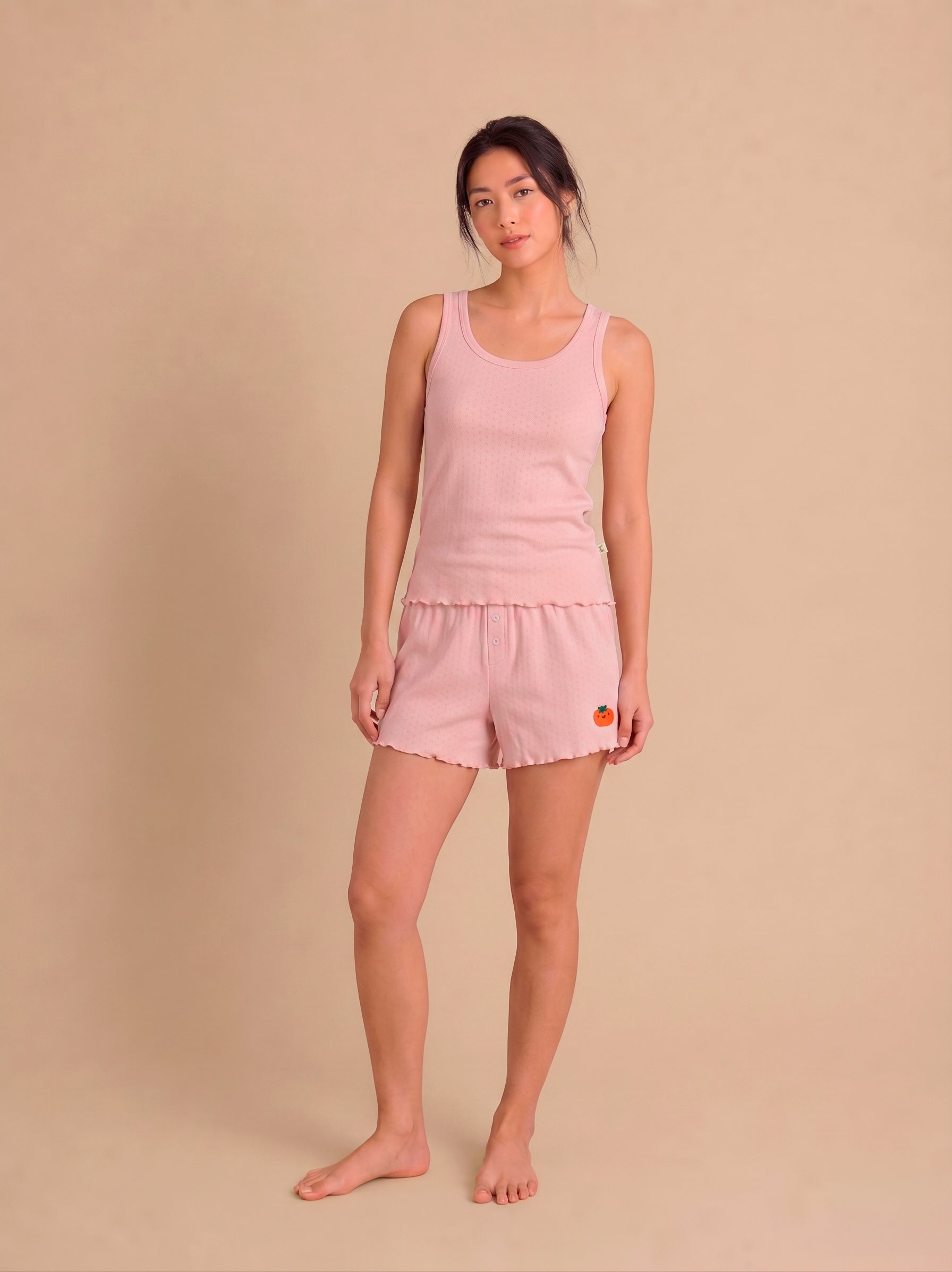 Tank Top Pointelle Pajama Set - Tomato - Lotus