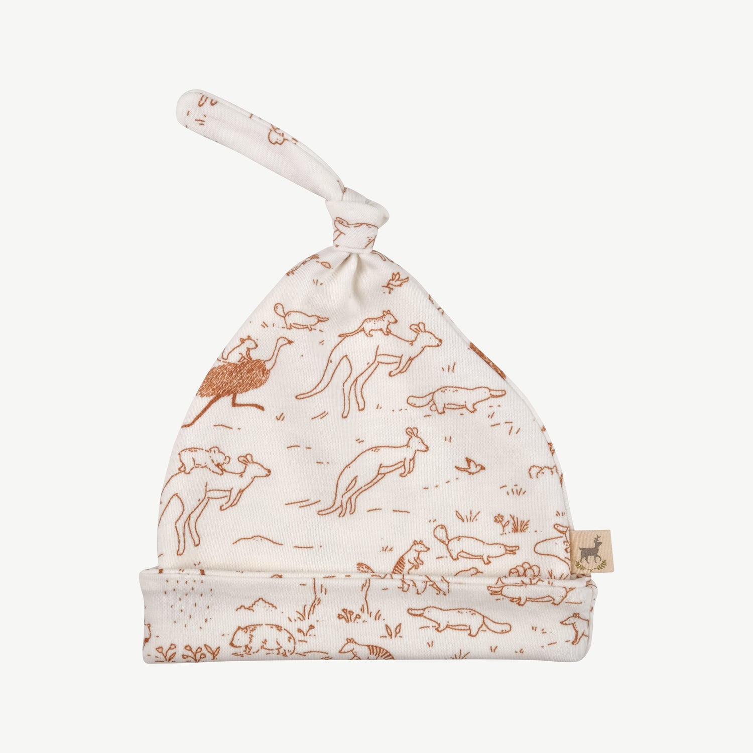 Baby essentials 2, 'footprints in the outback' ivory footed jumpsuit + beanie