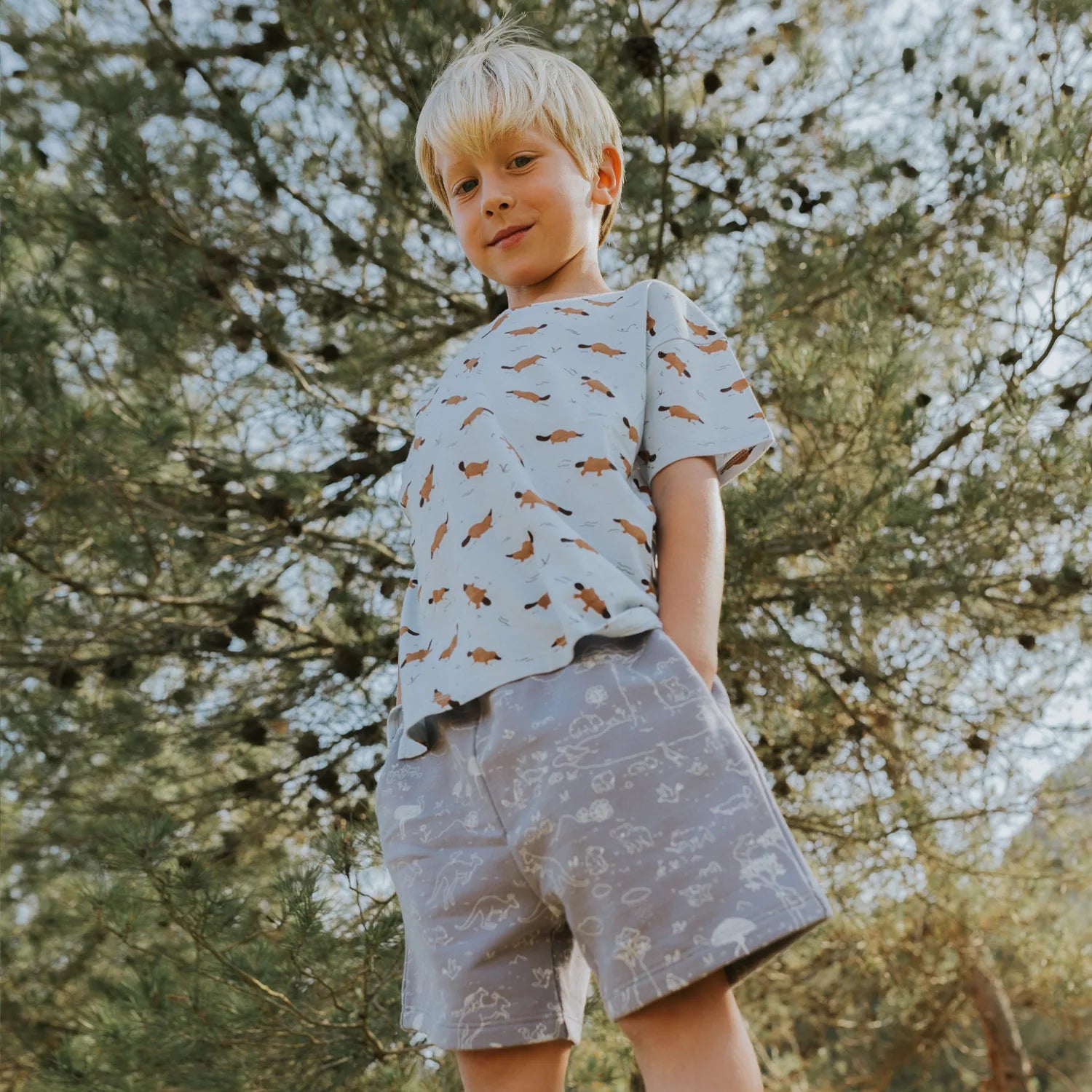 'the story' minimal gray shorts