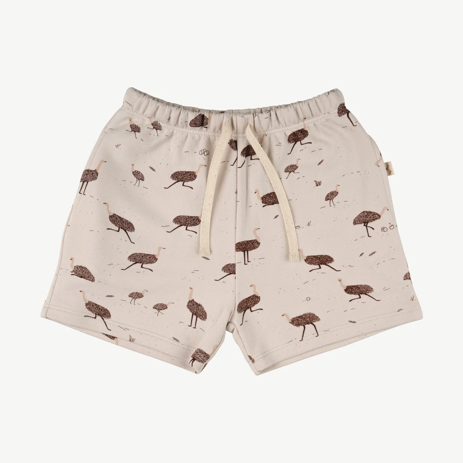 'emus everywhere' white sand shorts