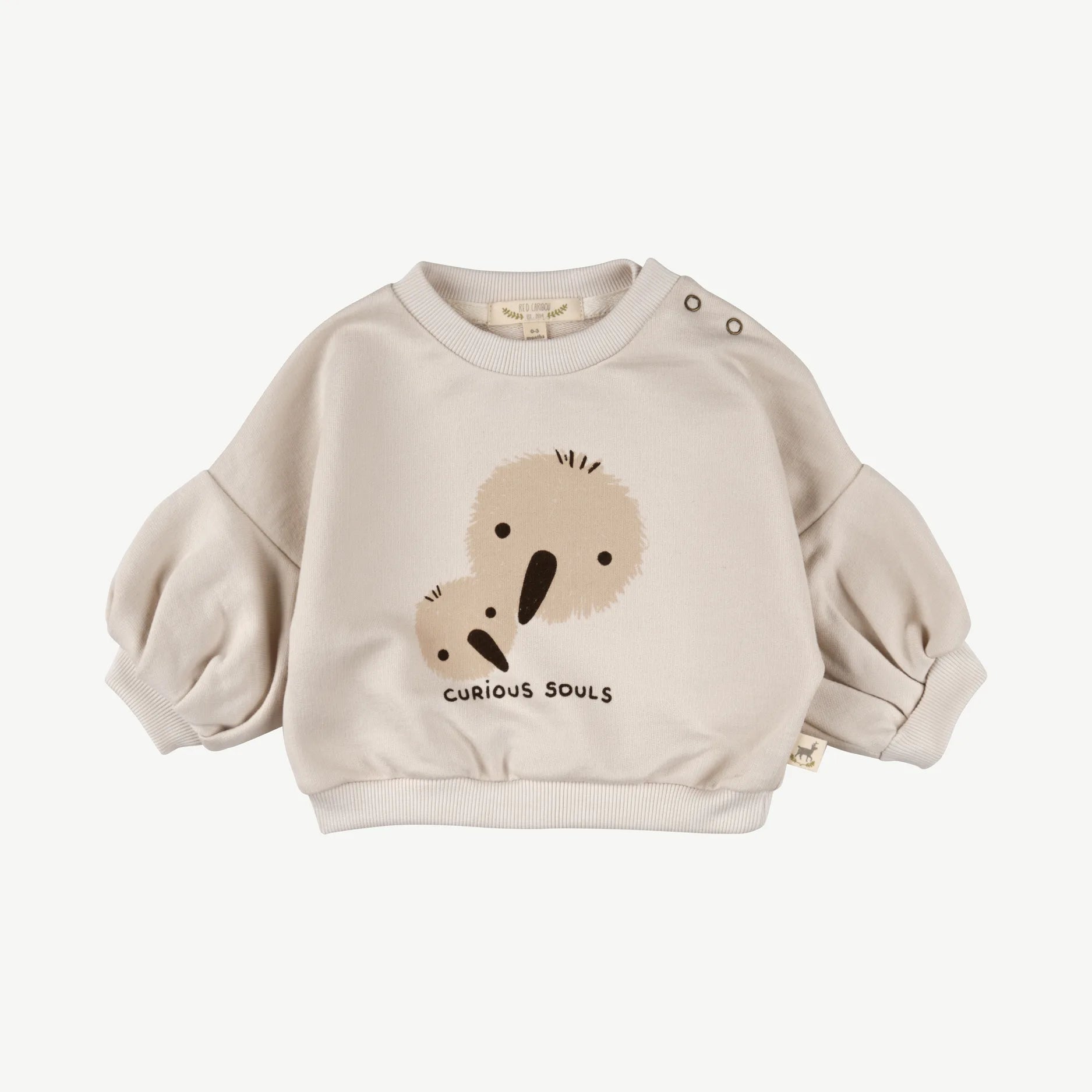 'curious souls' white sand puffed-sleeve sweatshirt