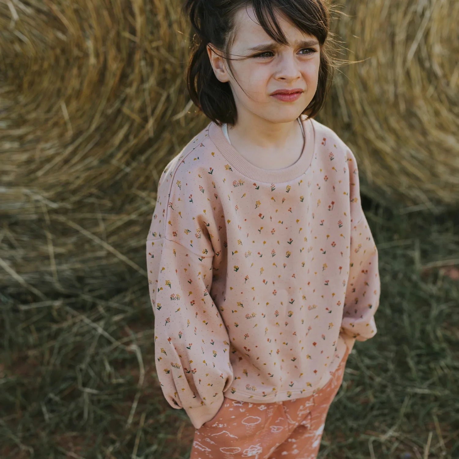 'desert wildflower' mahogany rose puffed-sleeve sweatshirt