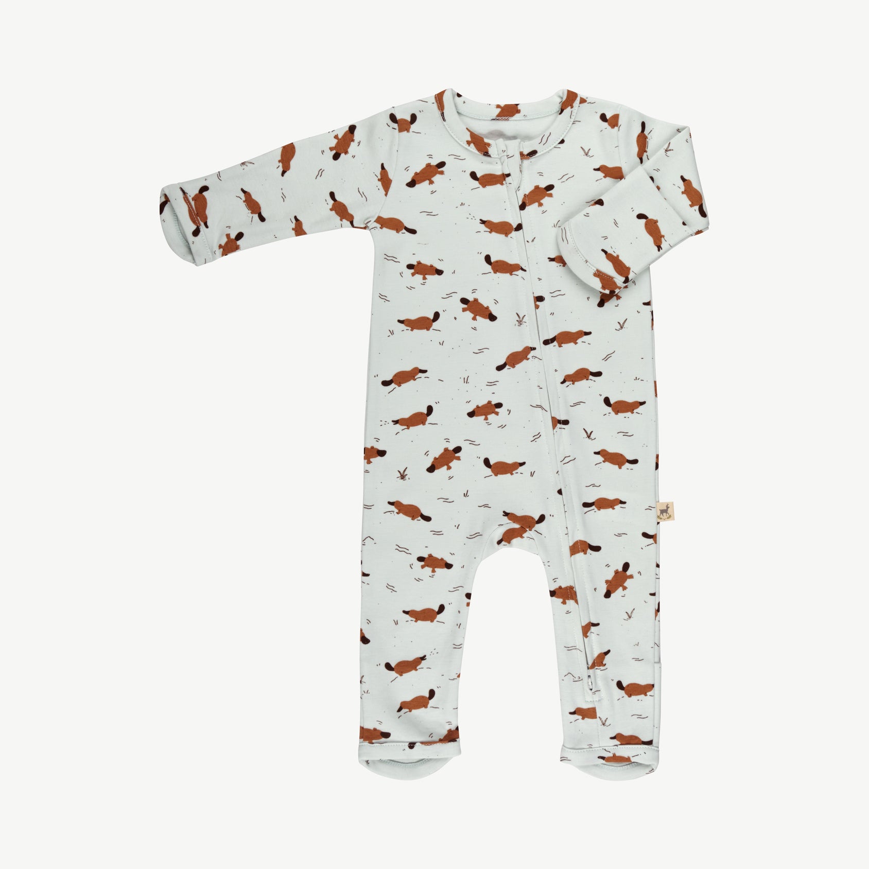 Baby essentials 3, 'platypus pond' ice flow zippered jumpsuit + beanie