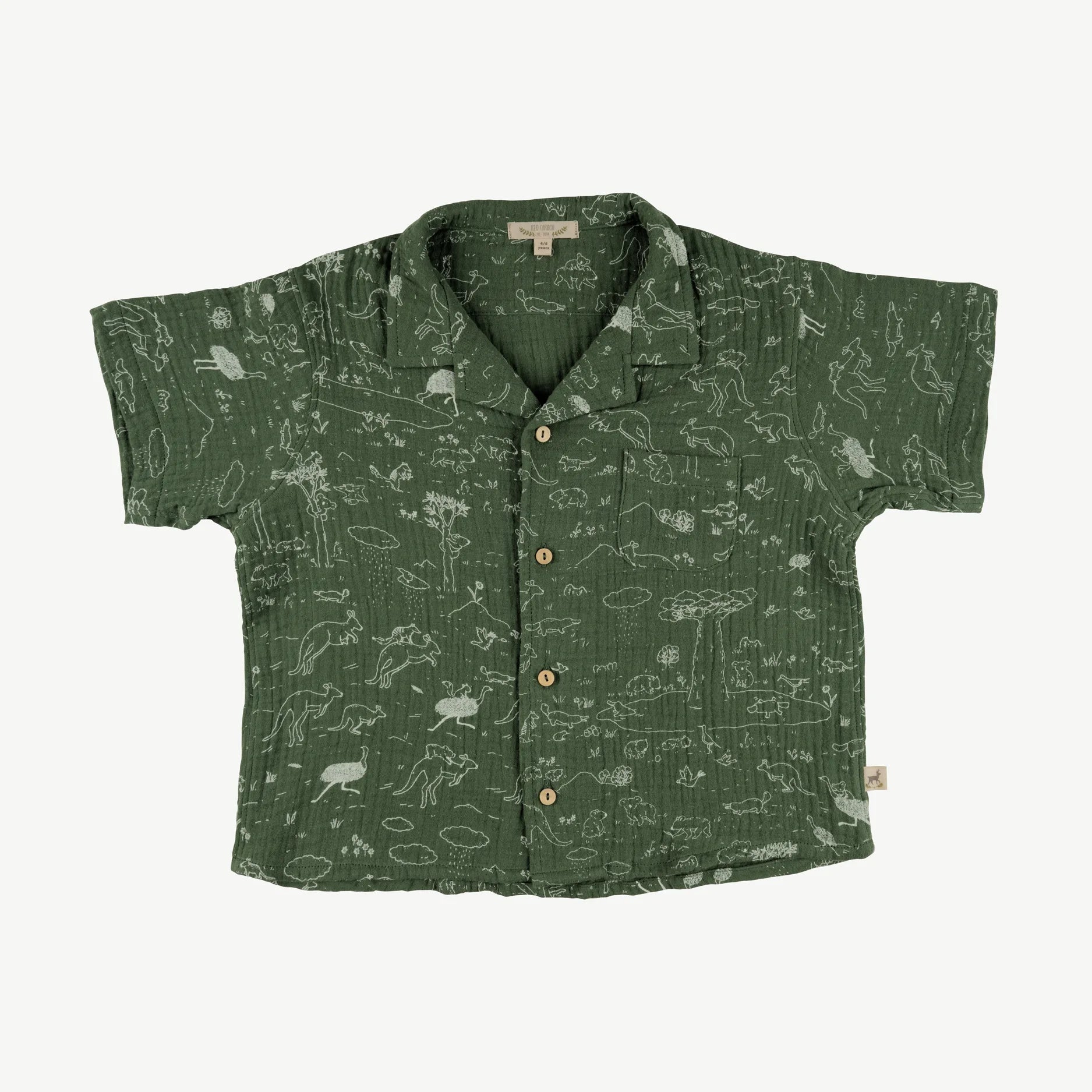 'the story' dark green short sleeve aloha shirt