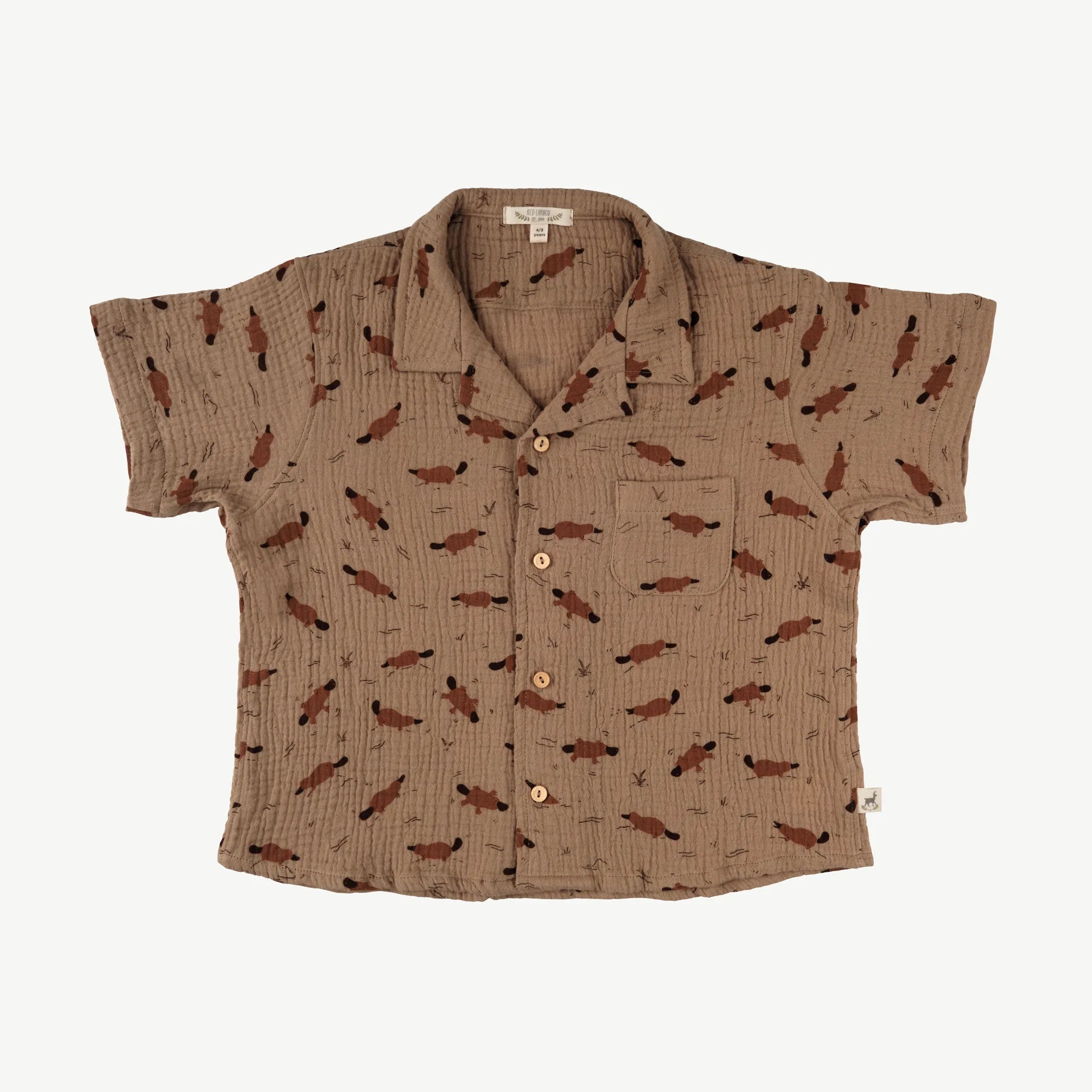 'platypus pond' café cream short sleeve aloha shirt