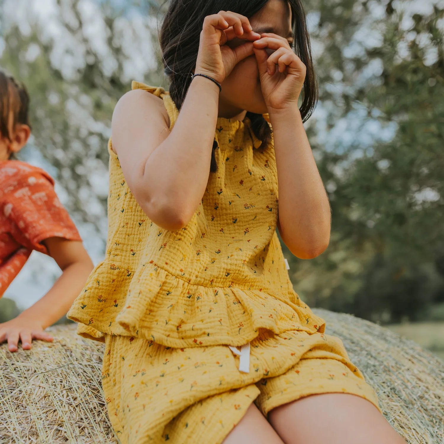 'desert wildflower' dark yellow strap blouse