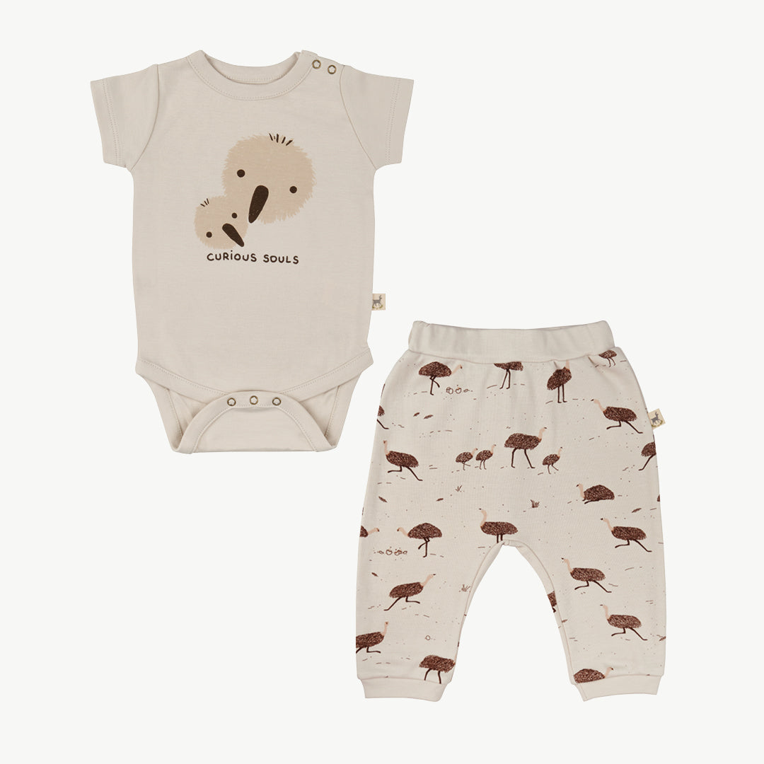 'curious souls' rainy day onesie + pants baby outfit