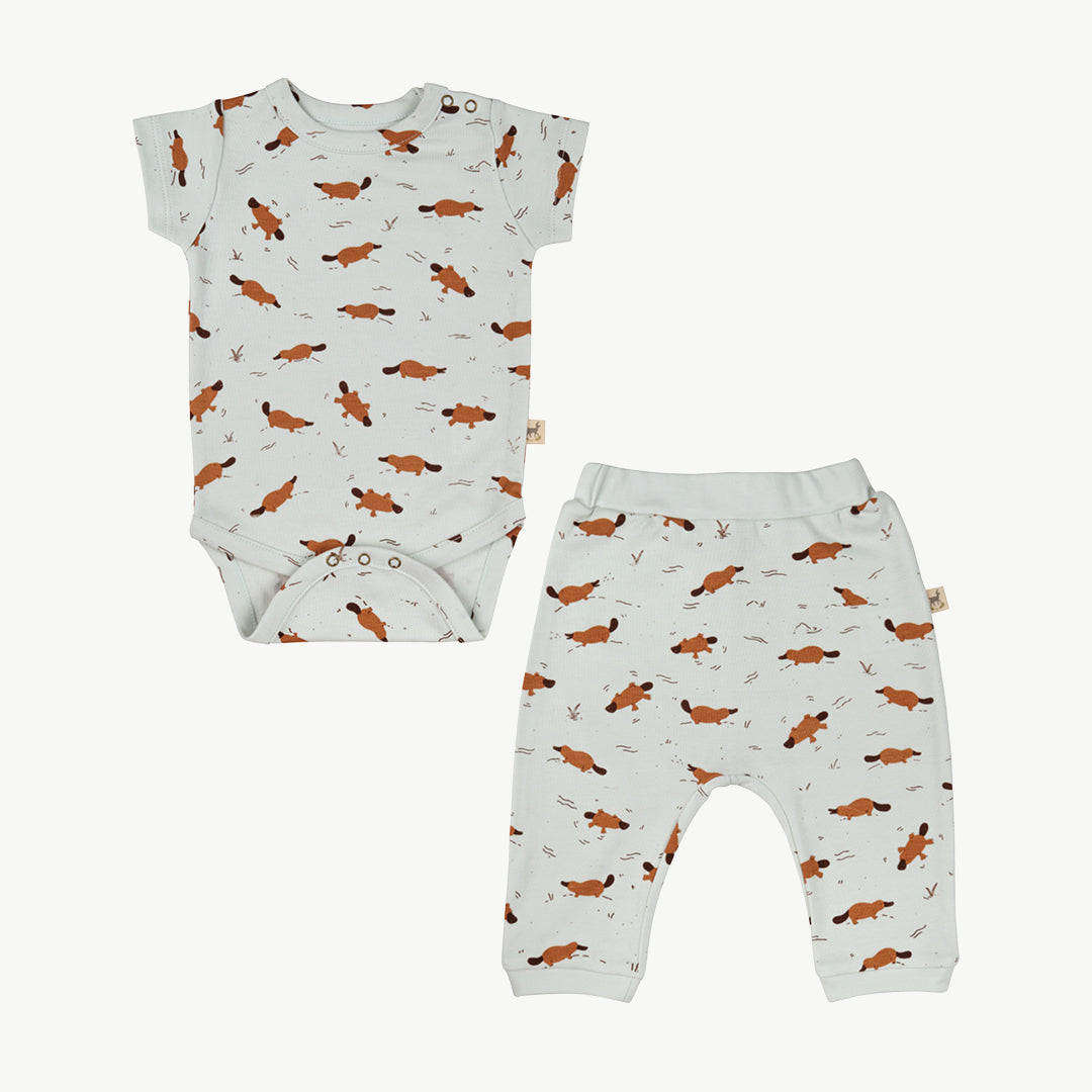 'platypus pond' ice flow onesie + pants baby outfit