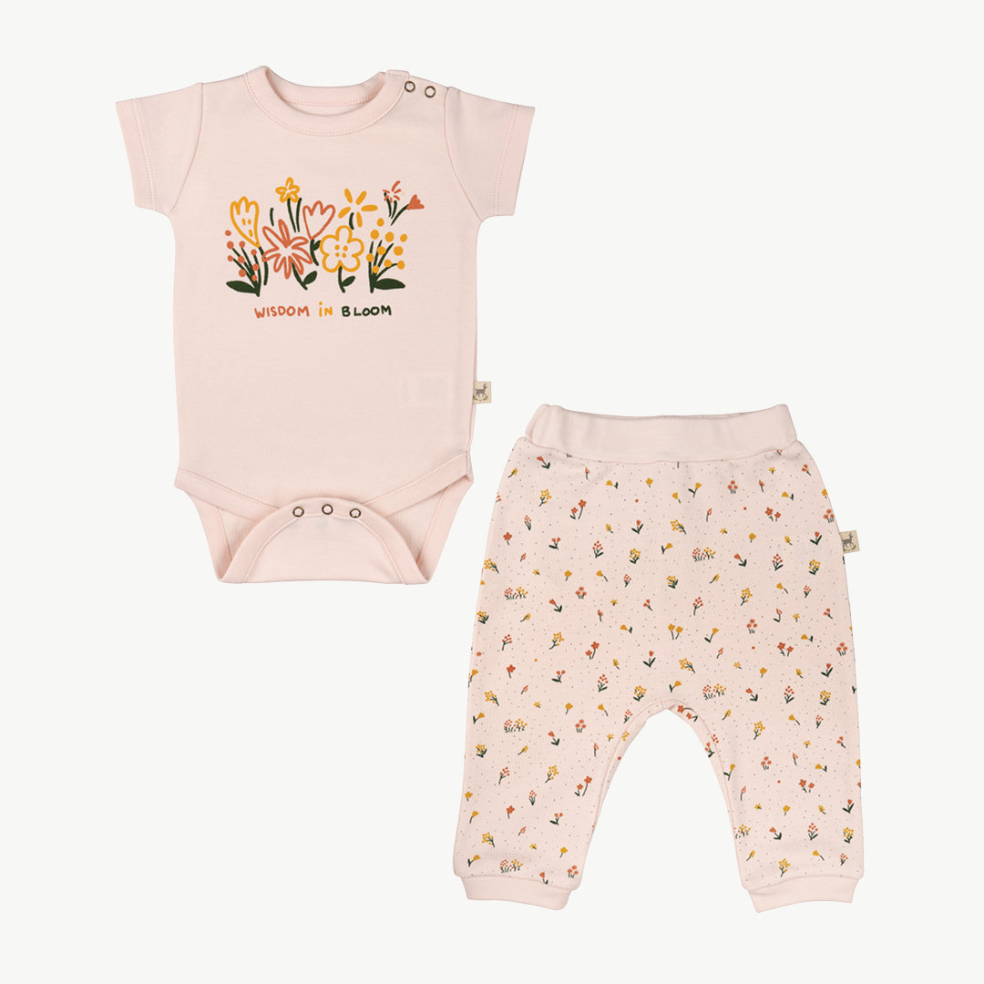 'wisdom in bloom' pearl onesie + pants baby outfit