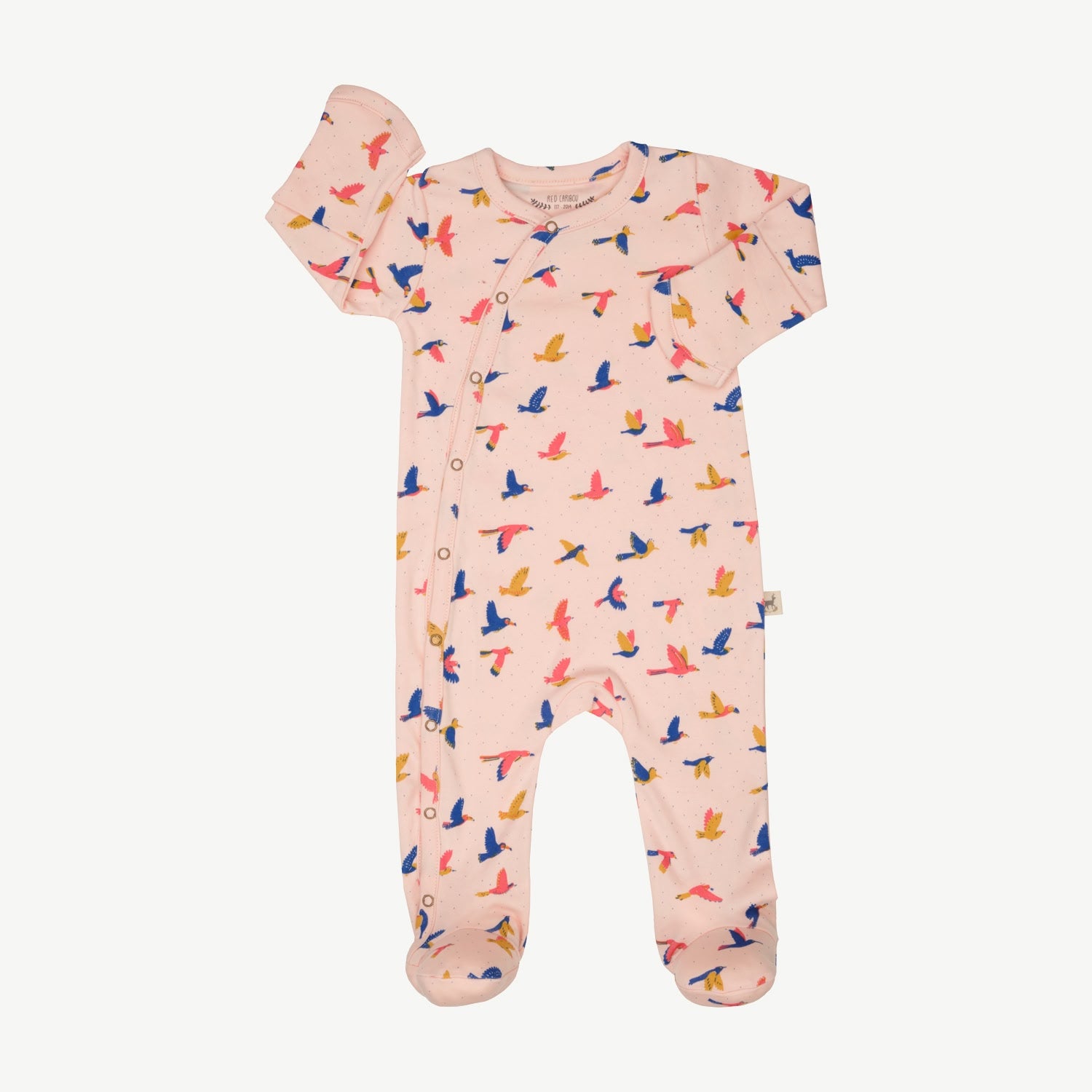Footed Jumpsuit - Boundless Birds - Soft Peach