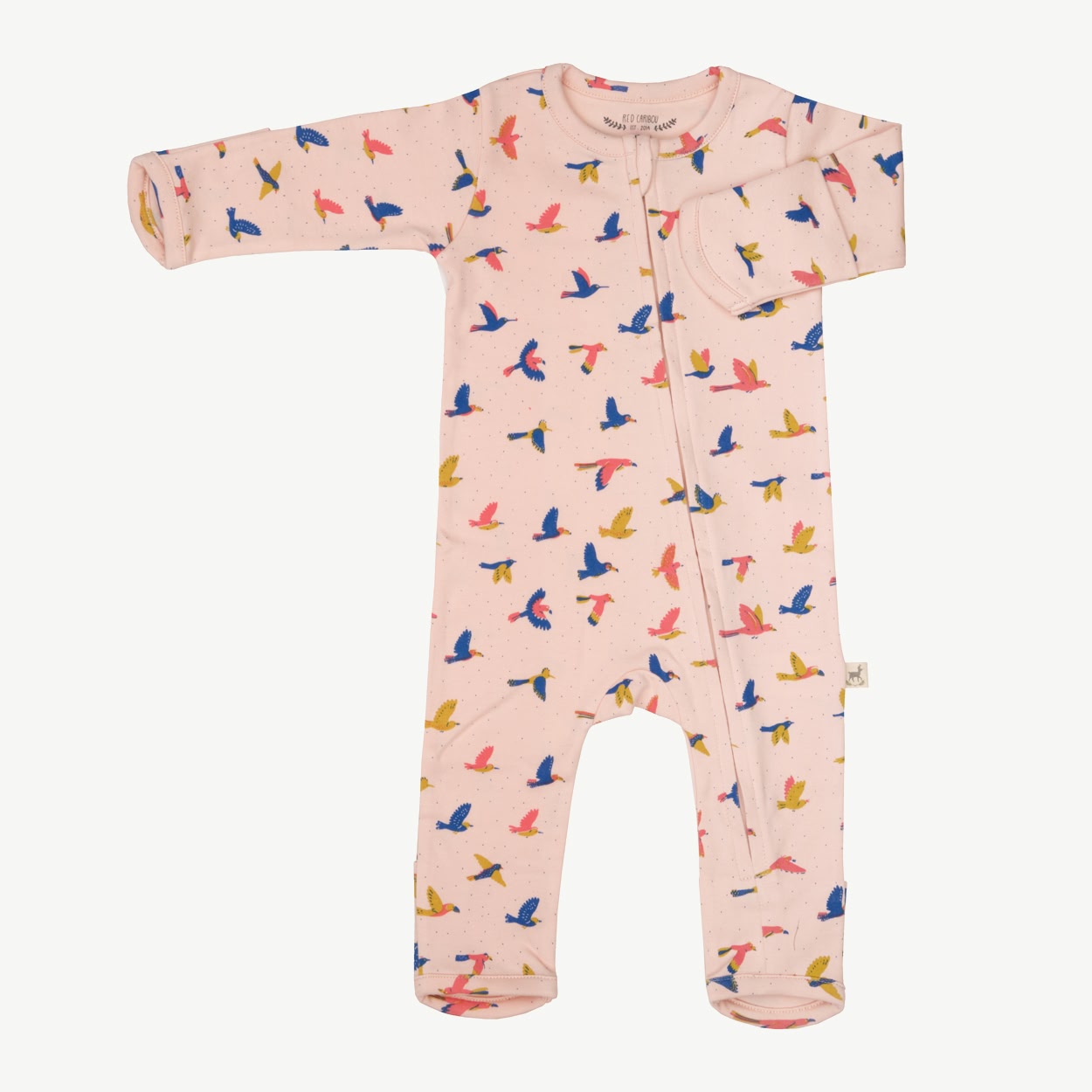Zippered Jumpsuit - Boundless Birds - Soft Peach