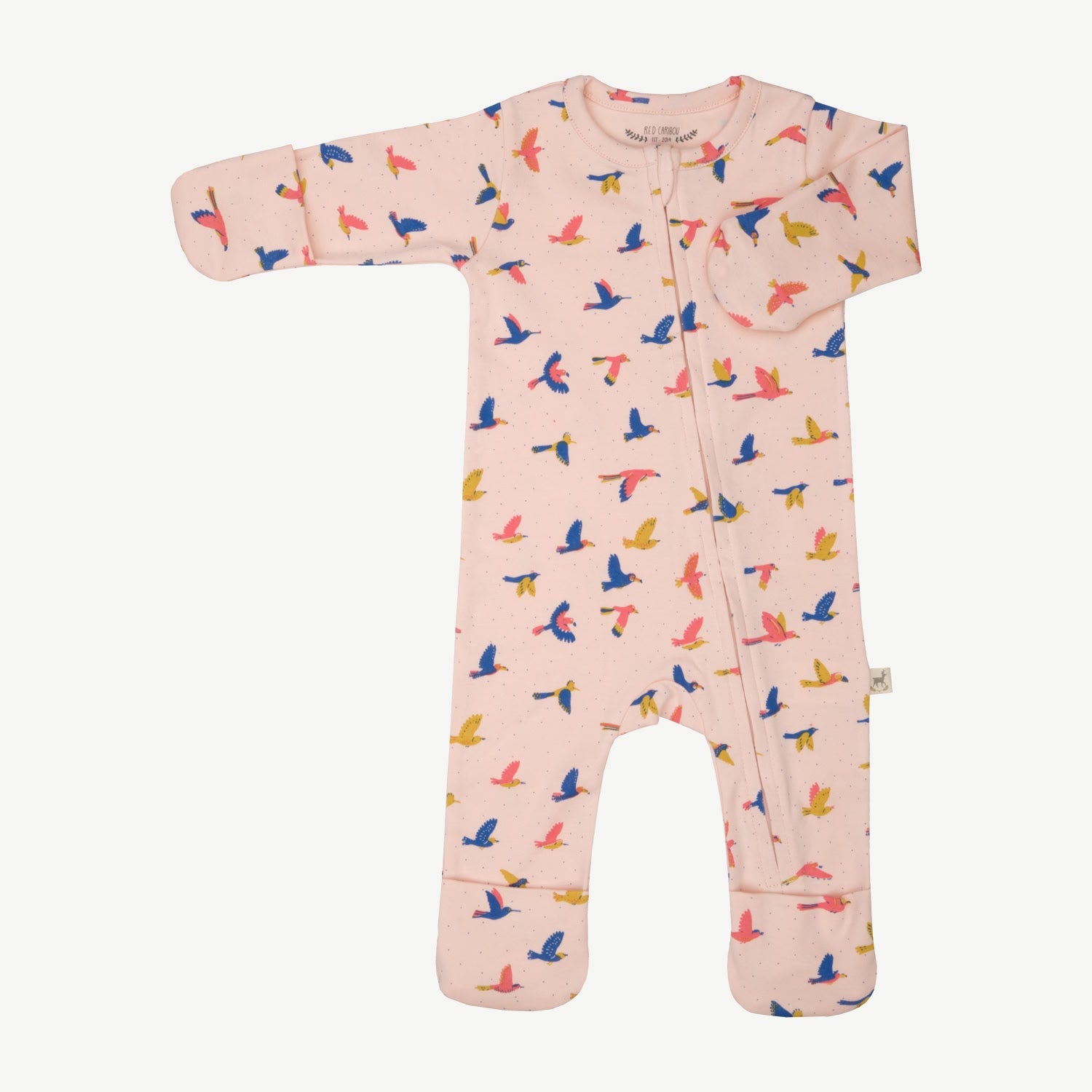 Zippered Jumpsuit - Boundless Birds - Soft Peach