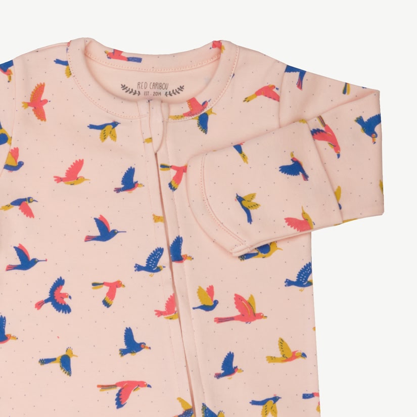 Zippered Jumpsuit - Boundless Birds - Soft Peach