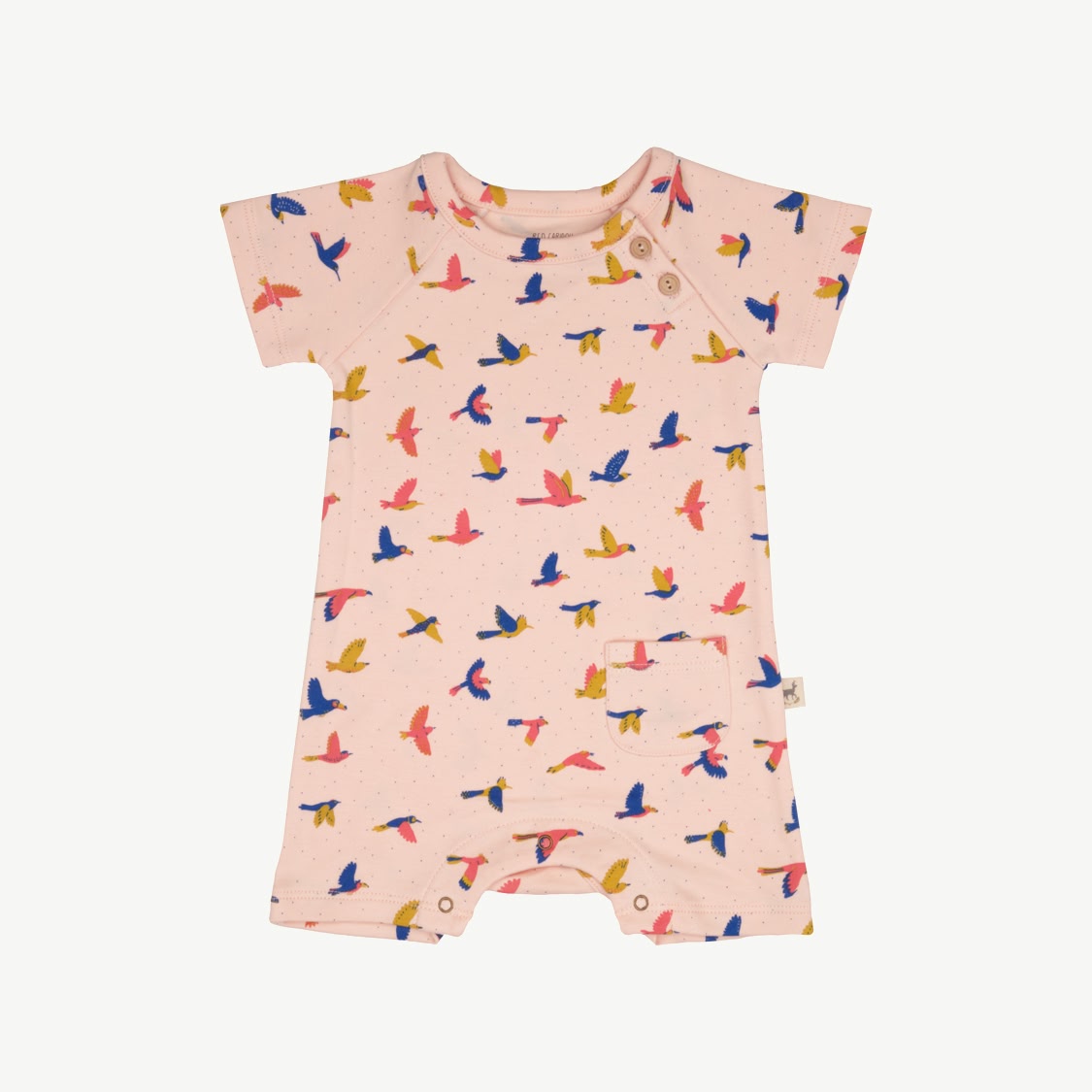 Short Sleeve Jumpsuit - Boundless Birds - Soft Peach