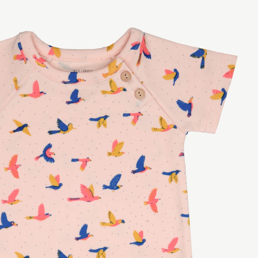 Short Sleeve Jumpsuit - Boundless Birds - Soft Peach
