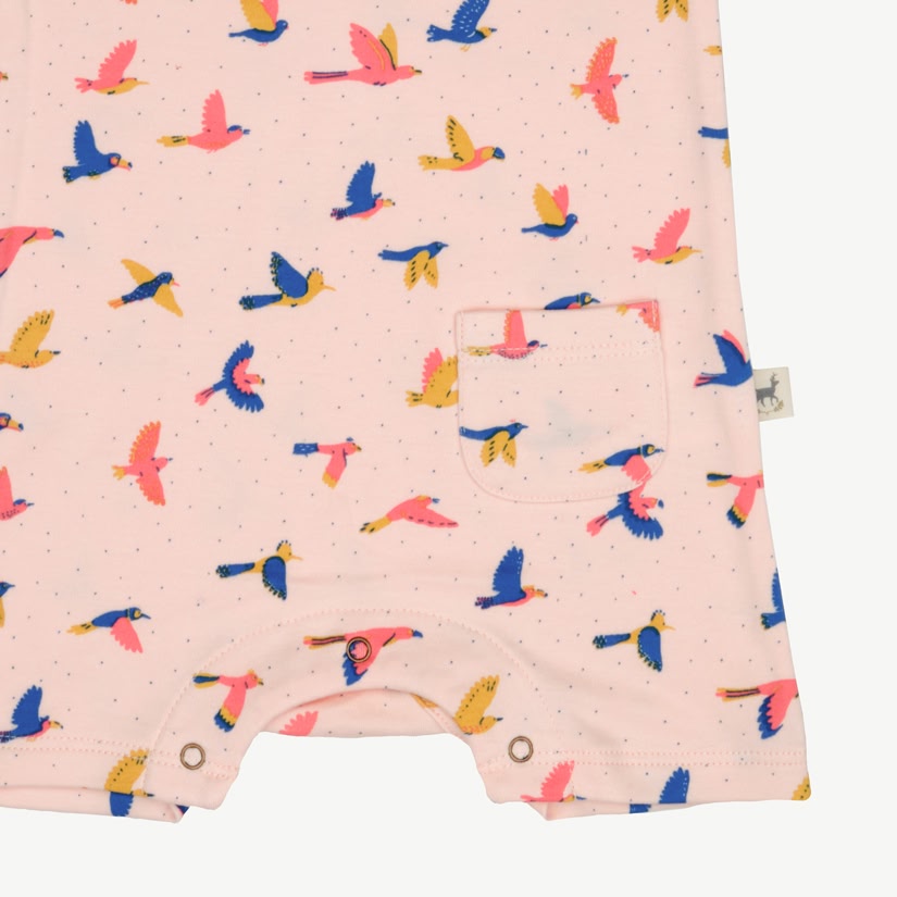 Short Sleeve Jumpsuit - Boundless Birds - Soft Peach