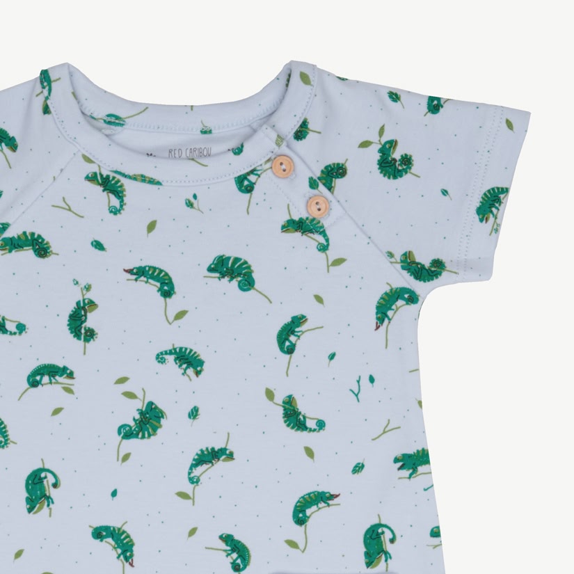 Short Sleeve Jumpsuit - Charming Chameleons - Light Blue