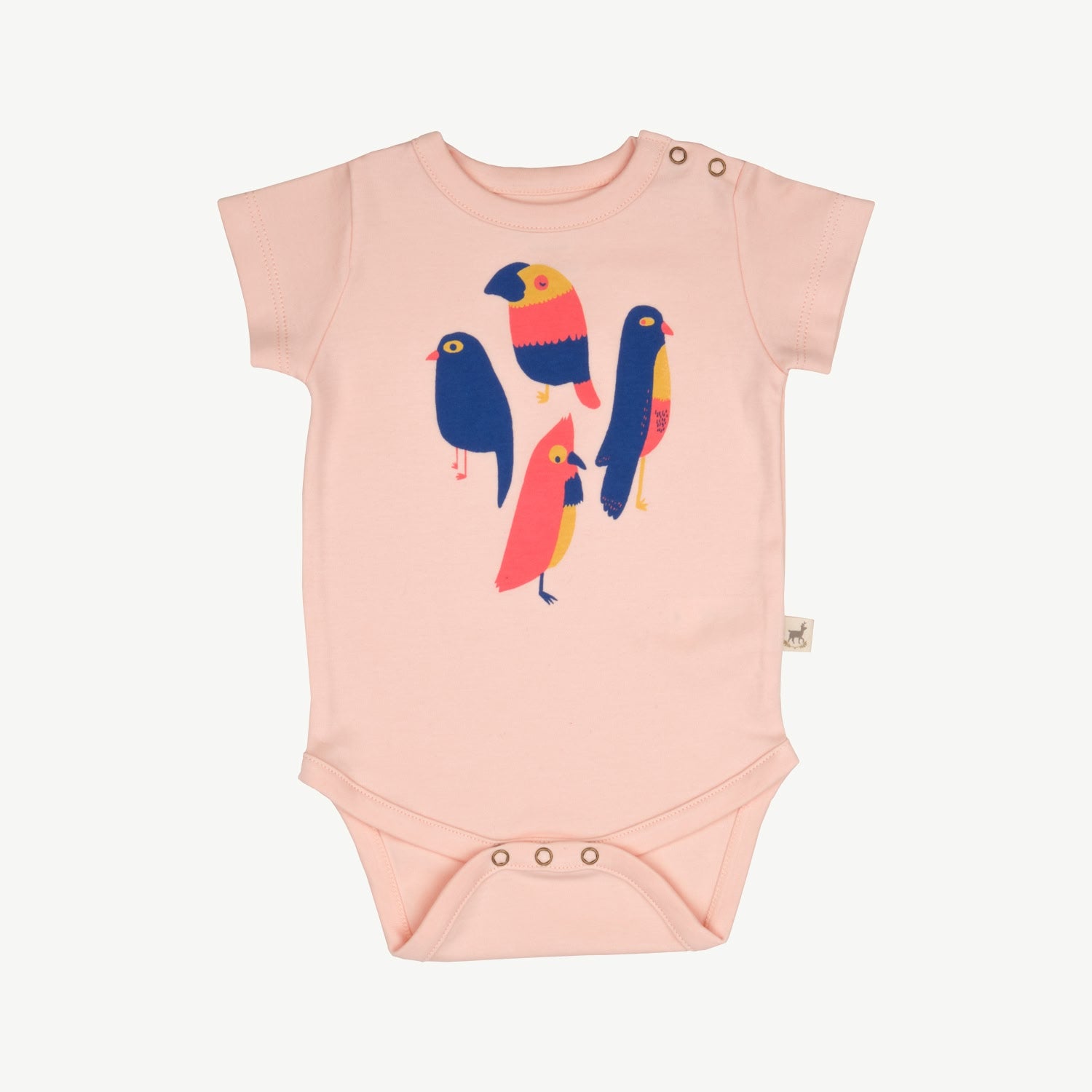 Short Sleeve Onesie - Bouncy Birds - Soft Peach