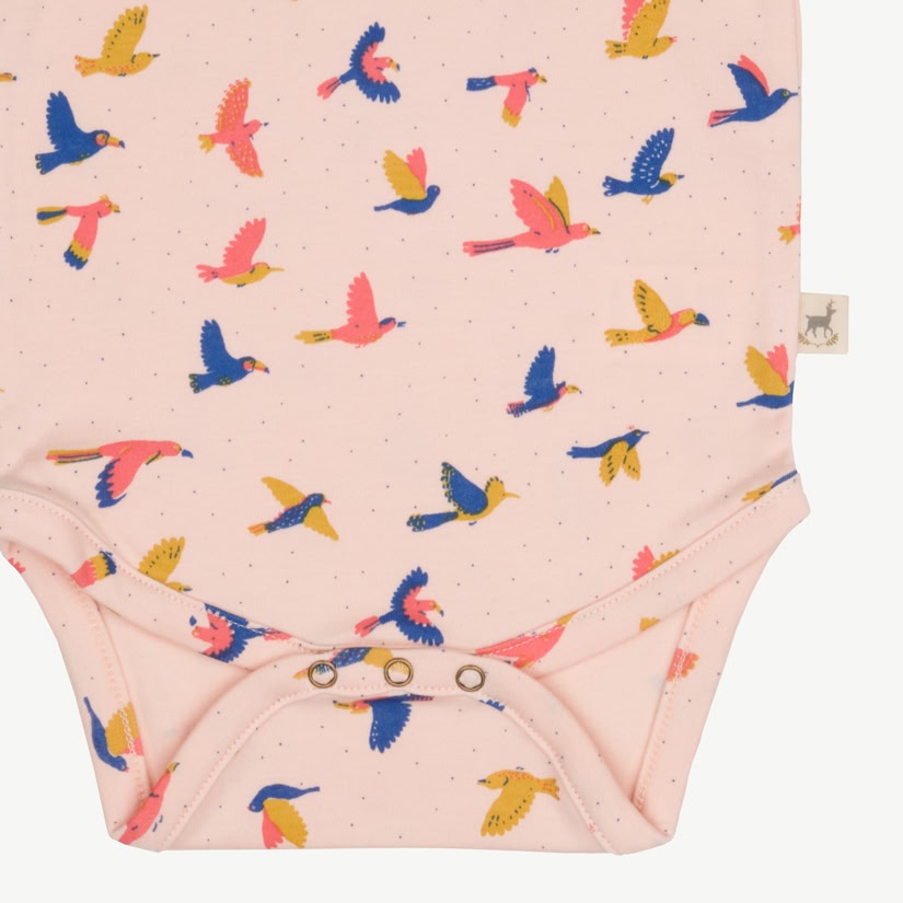 Short Sleeve Onesie - Boundless Birds - Soft Peach