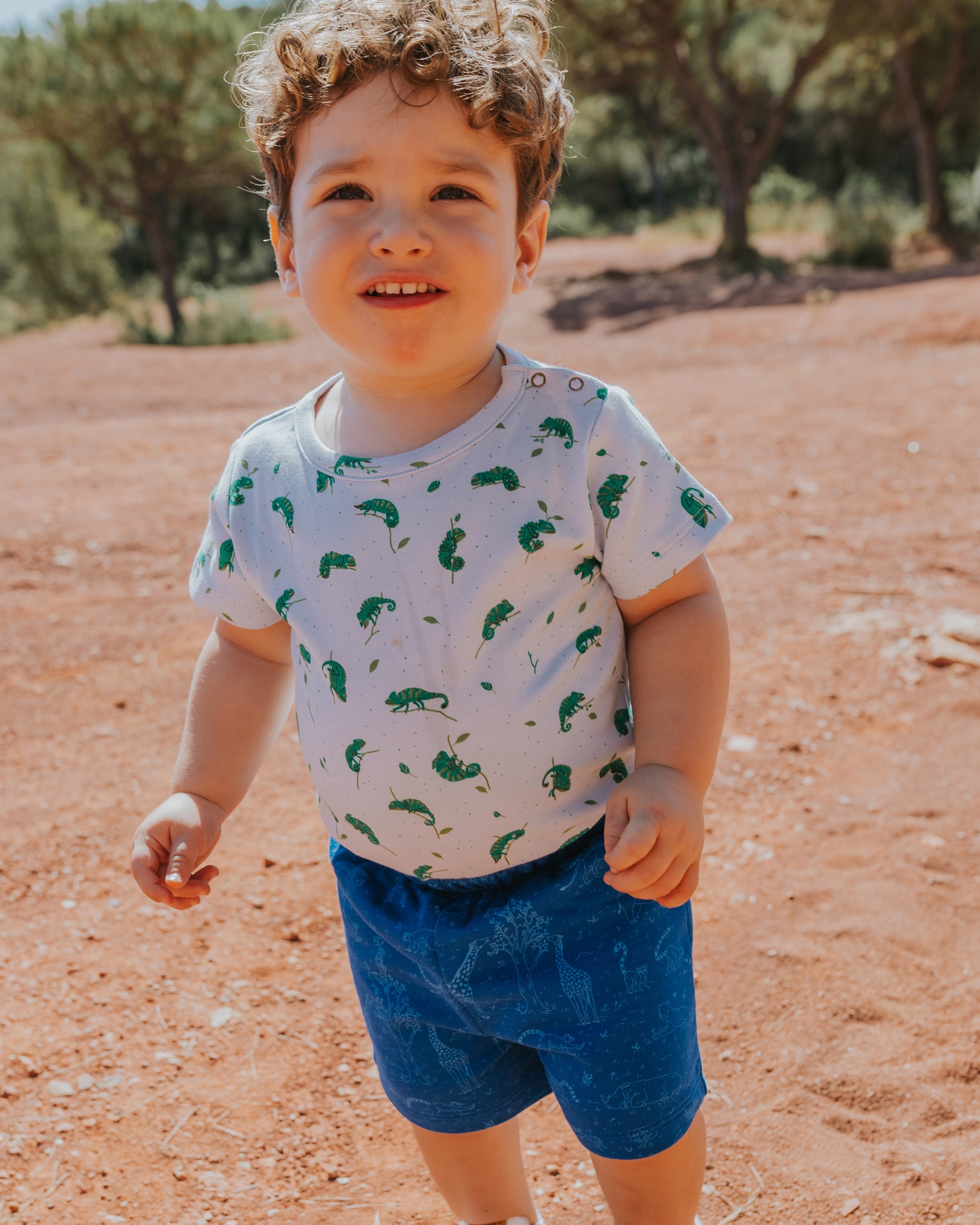 Short Sleeve Onesie - Charming Chameleons - Light Blue