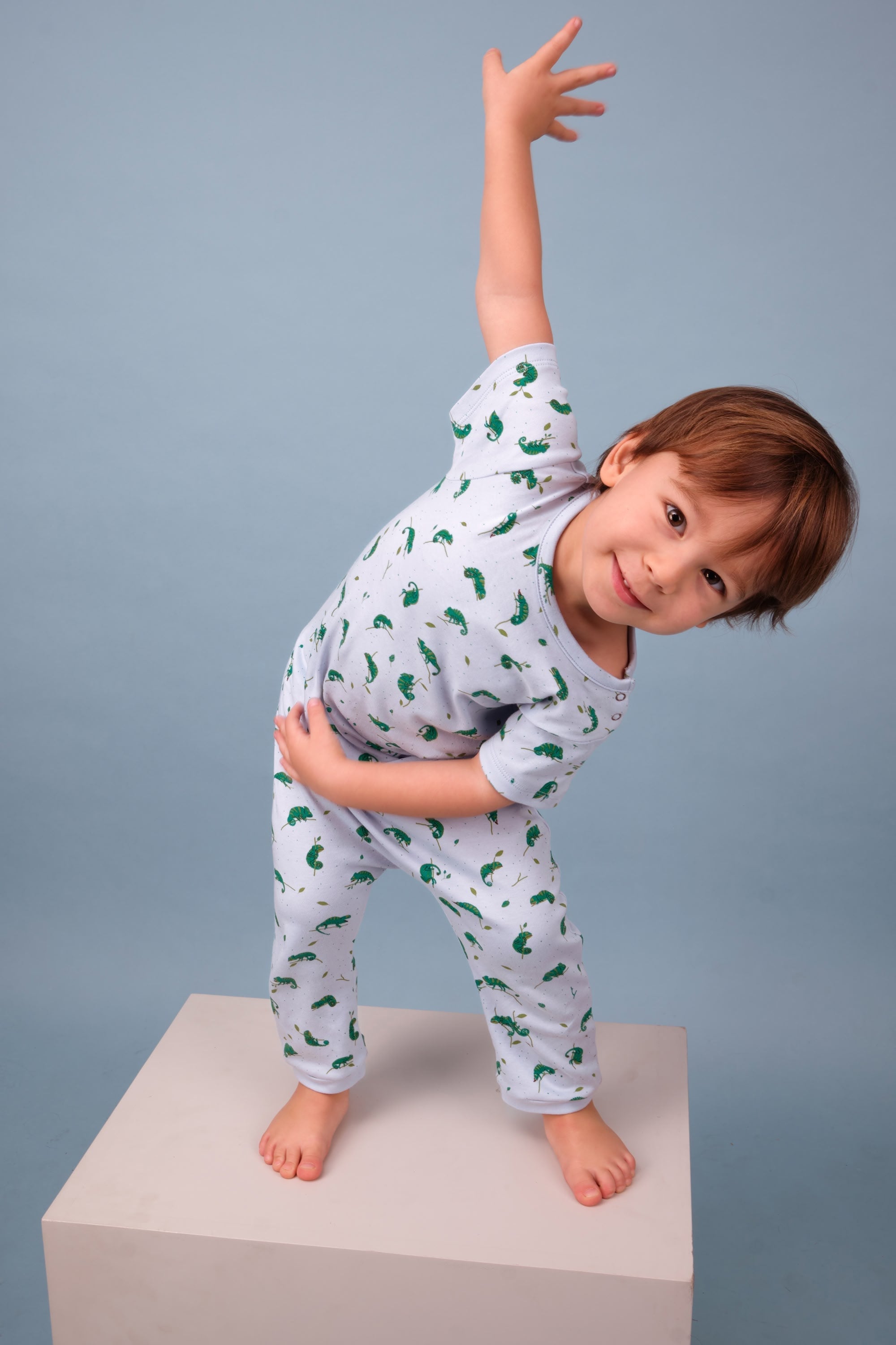 Short Sleeve Onesie - Charming Chameleons - Light Blue